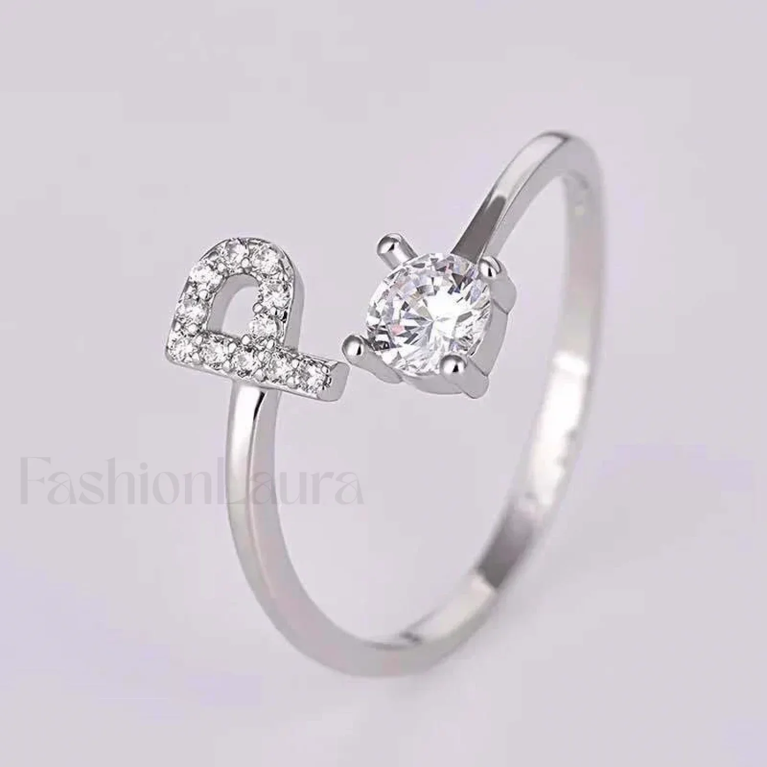 Shining Rhinestone New Fashion Initial Alphabet Opening Charm Jewelry Ring - Image 22