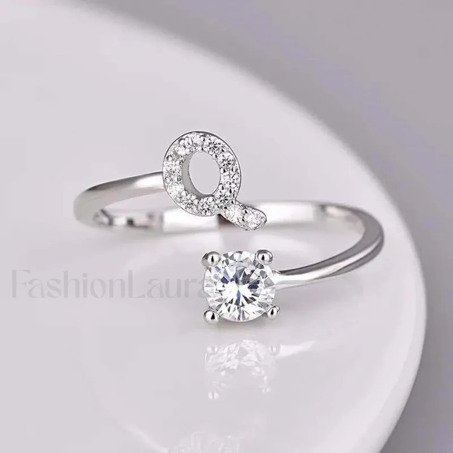 Shining Rhinestone New Fashion Initial Alphabet Opening Charm Jewelry Ring - Image 23