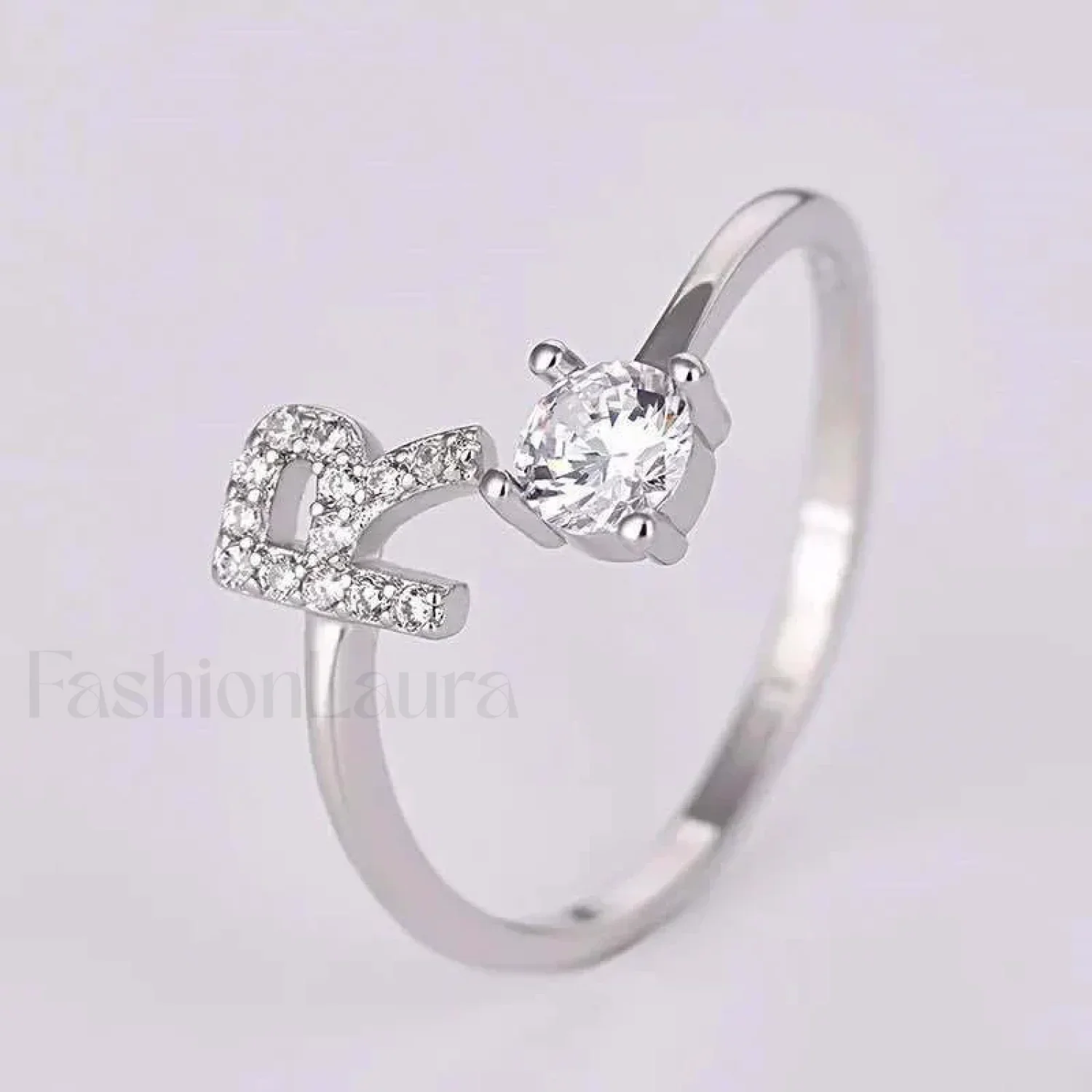 Shining Rhinestone New Fashion Initial Alphabet Opening Charm Jewelry Ring - Image 24