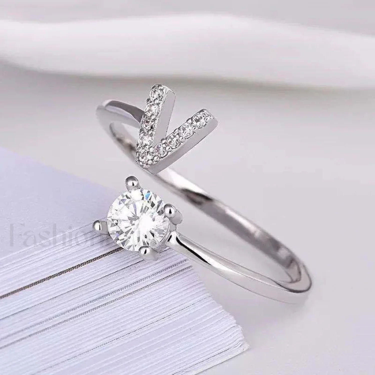 Shining Rhinestone New Fashion Initial Alphabet Opening Charm Jewelry Ring - Image 28