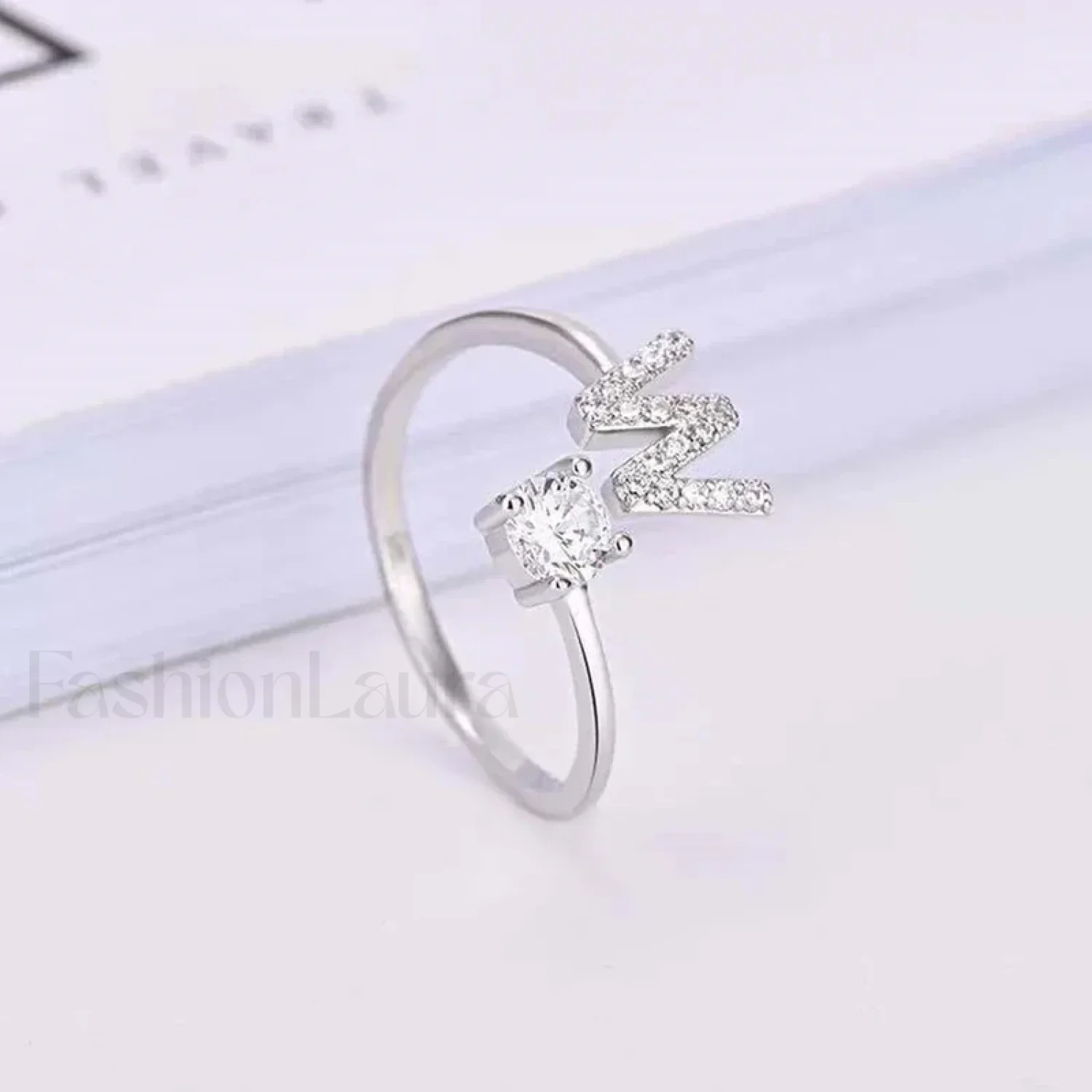 Shining Rhinestone New Fashion Initial Alphabet Opening Charm Jewelry Ring - Image 29