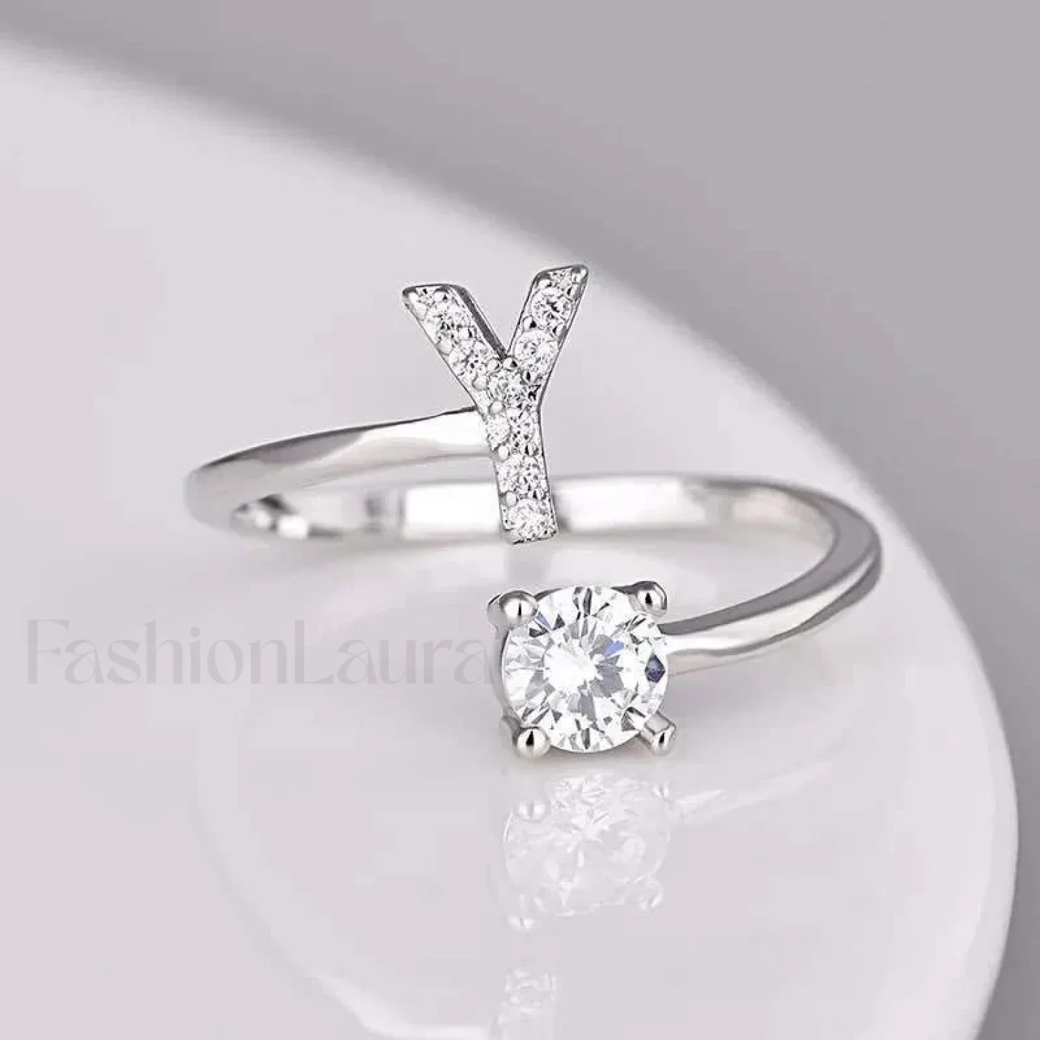 Shining Rhinestone New Fashion Initial Alphabet Opening Charm Jewelry Ring - Image 31