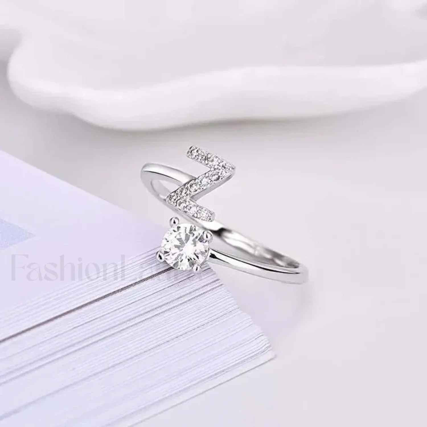 Shining Rhinestone New Fashion Initial Alphabet Opening Charm Jewelry Ring - Image 33