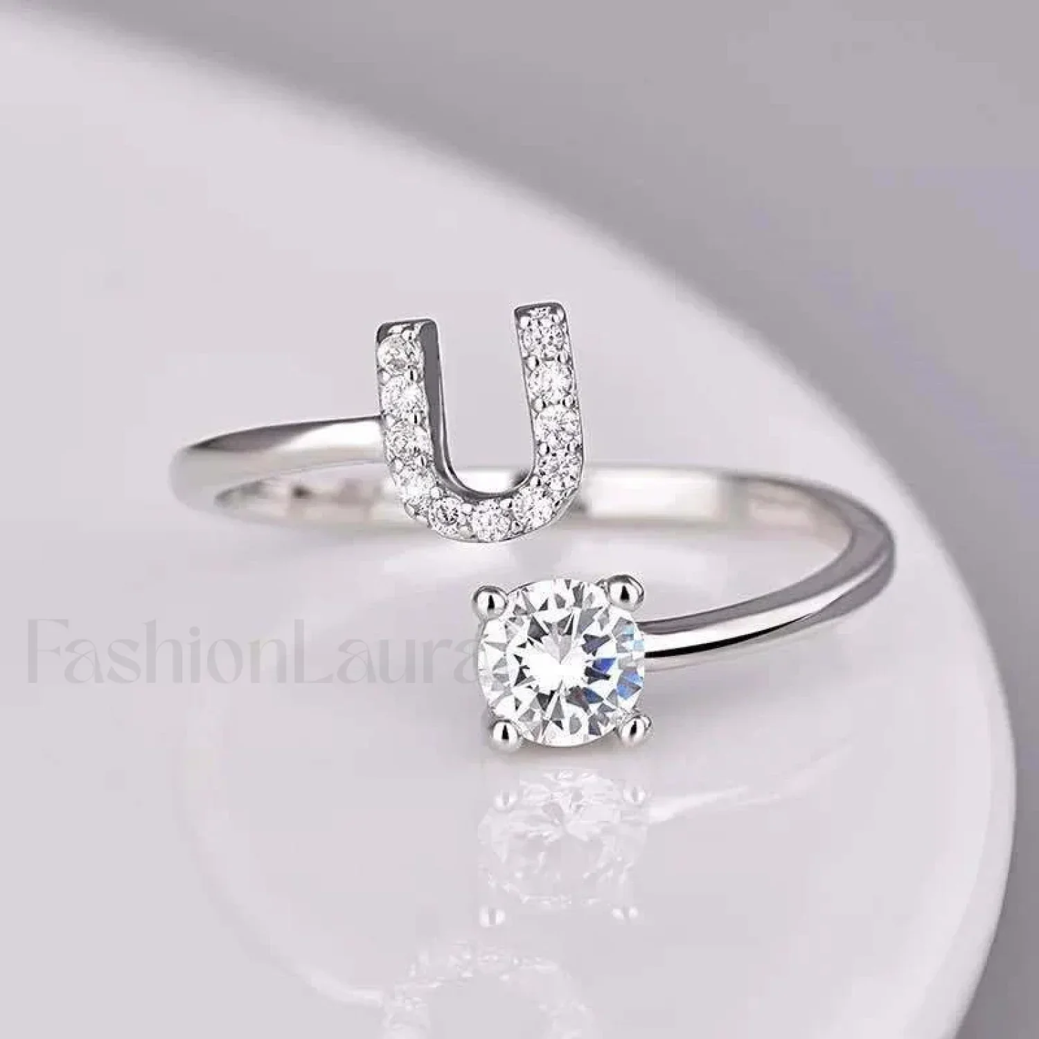Shining Rhinestone New Fashion Initial Alphabet Opening Charm Jewelry Ring - Image 38
