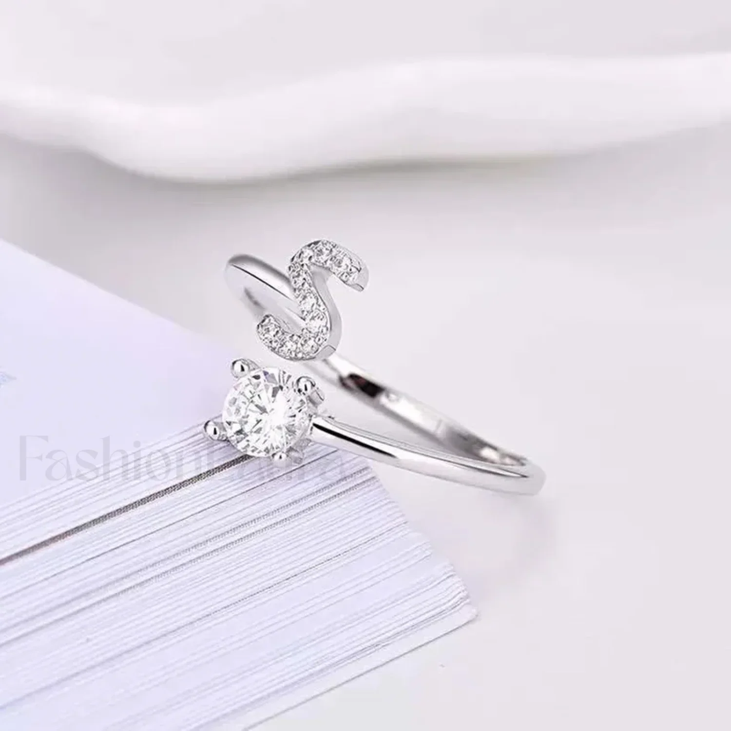 Shining Rhinestone New Fashion Initial Alphabet Opening Charm Jewelry Ring - Image 40