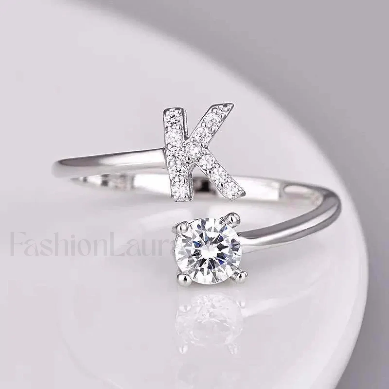Shining Rhinestone New Fashion Initial Alphabet Opening Charm Jewelry Ring - Image 48