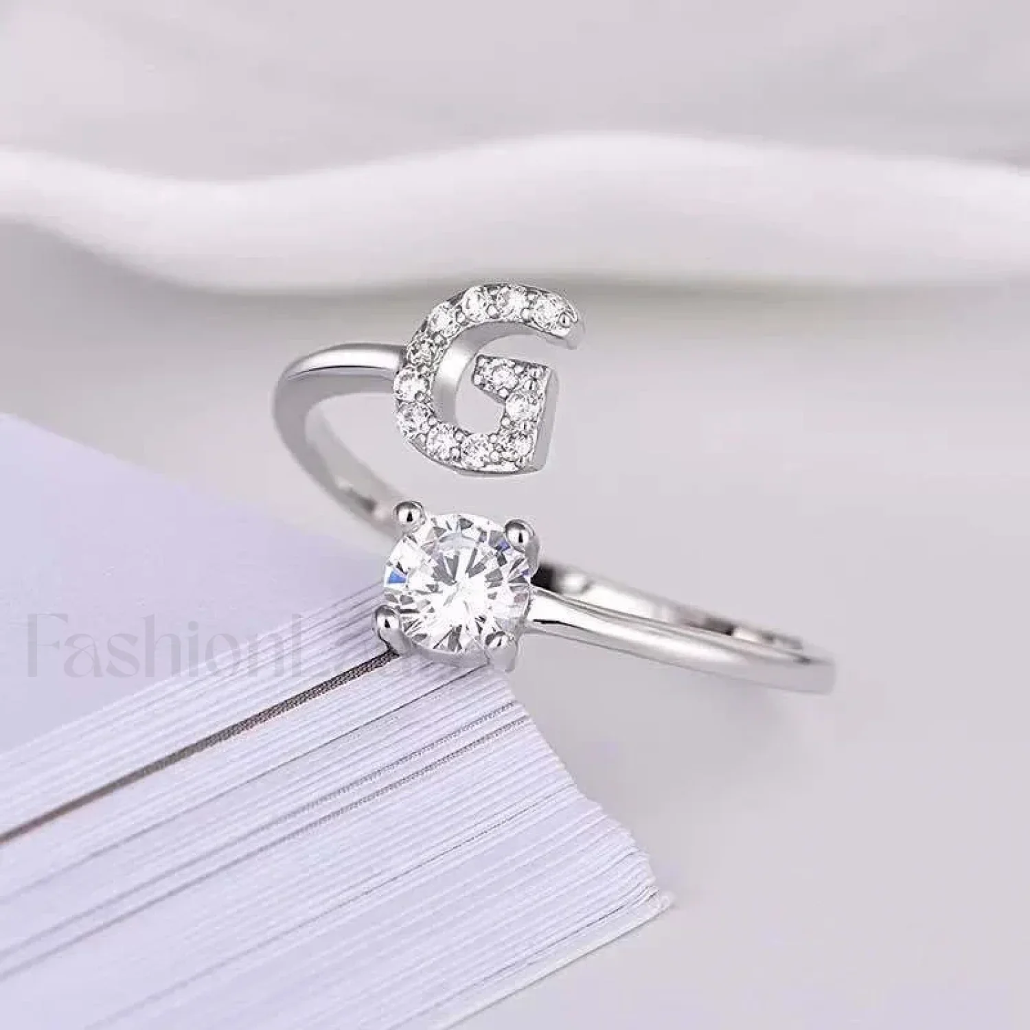Shining Rhinestone New Fashion Initial Alphabet Opening Charm Jewelry Ring - Image 52