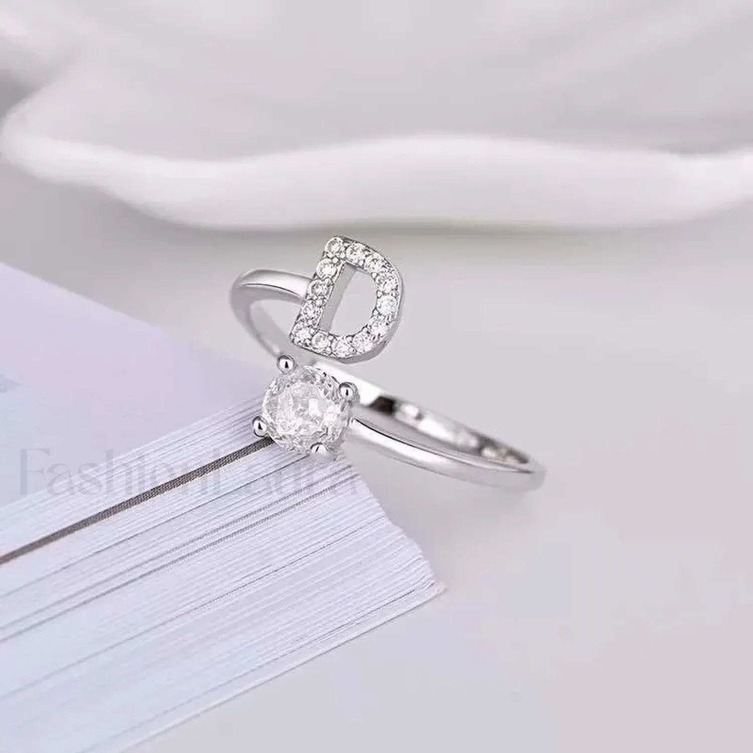 Shining Rhinestone New Fashion Initial Alphabet Opening Charm Jewelry Ring - Image 55