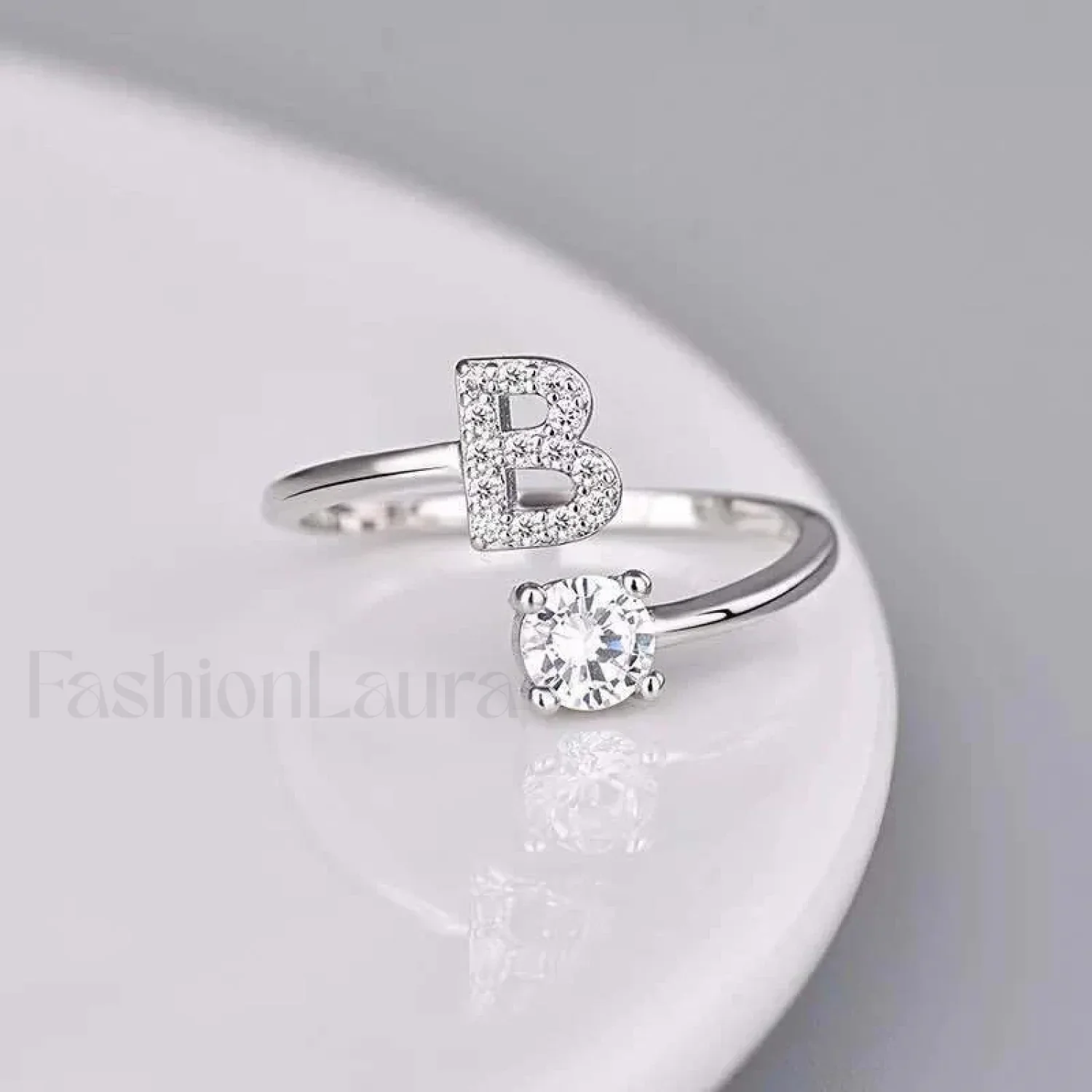 Shining Rhinestone New Fashion Initial Alphabet Opening Charm Jewelry Ring - Image 58