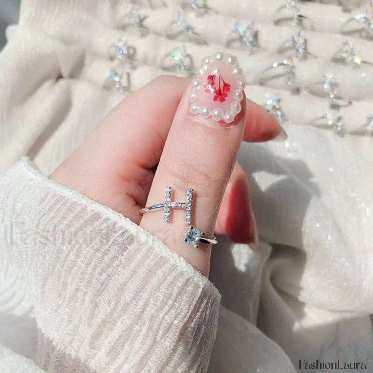 Shining Rhinestone New Fashion Initial Alphabet Opening Charm Jewelry Ring - Image 64
