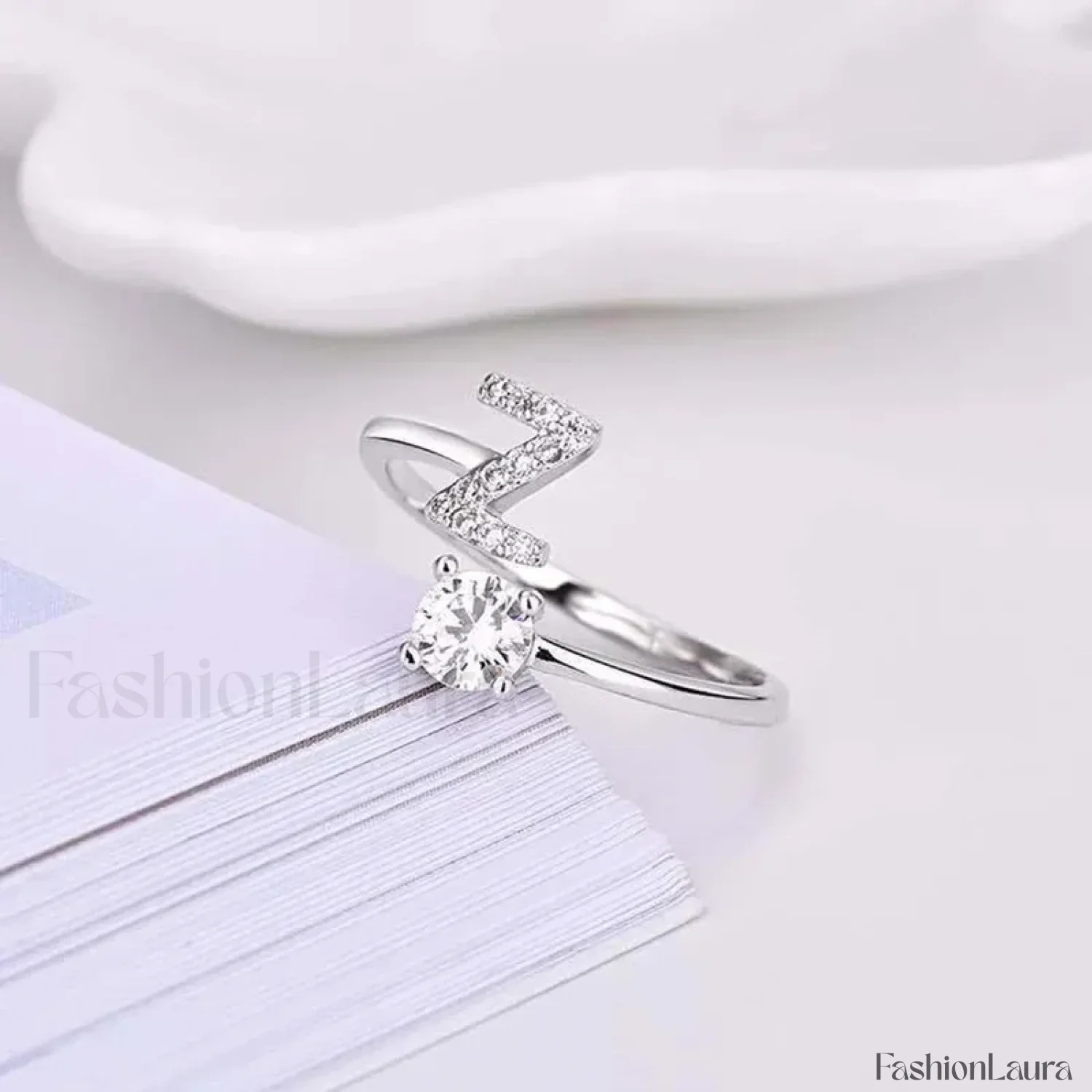 Shining Rhinestone New Fashion Initial Alphabet Opening Charm Jewelry Ring - Image 66