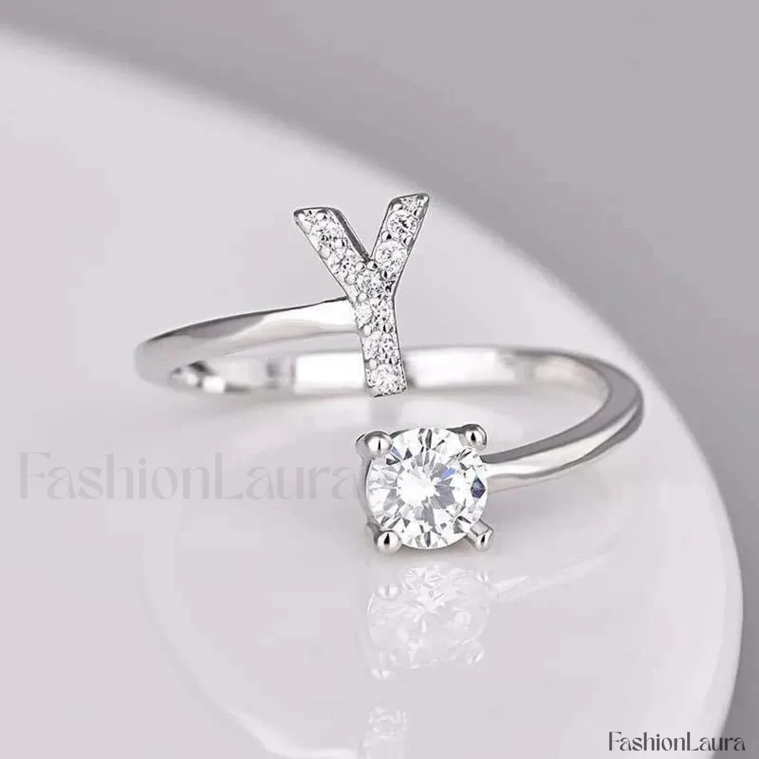 Shining Rhinestone New Fashion Initial Alphabet Opening Charm Jewelry Ring - Image 67