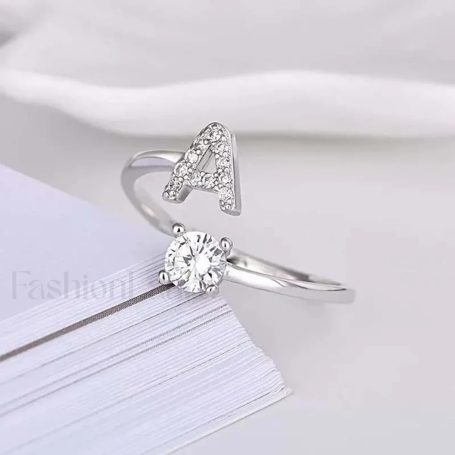 Shining Rhinestone New Fashion Initial Alphabet Opening Charm Jewelry Ring - Image 7
