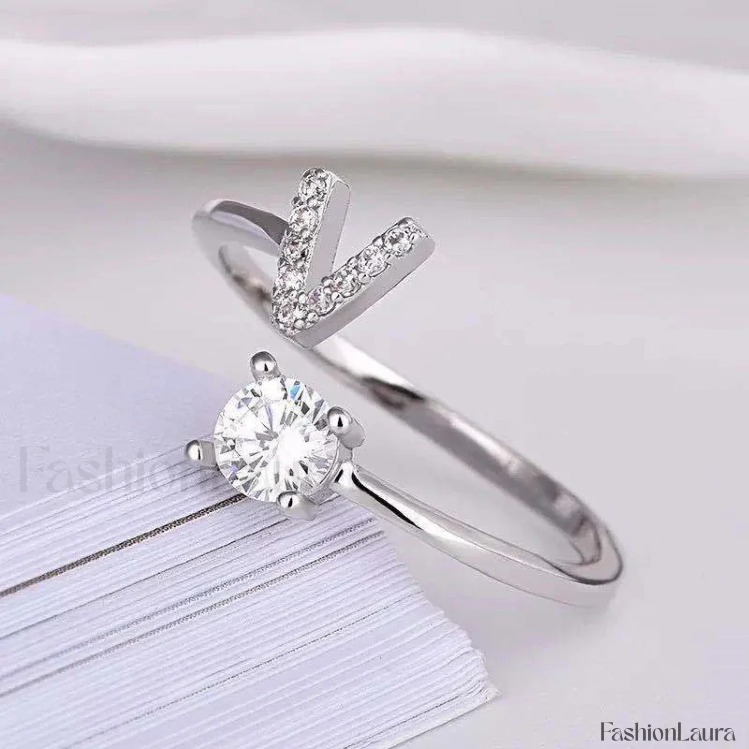 Shining Rhinestone New Fashion Initial Alphabet Opening Charm Jewelry Ring - Image 70