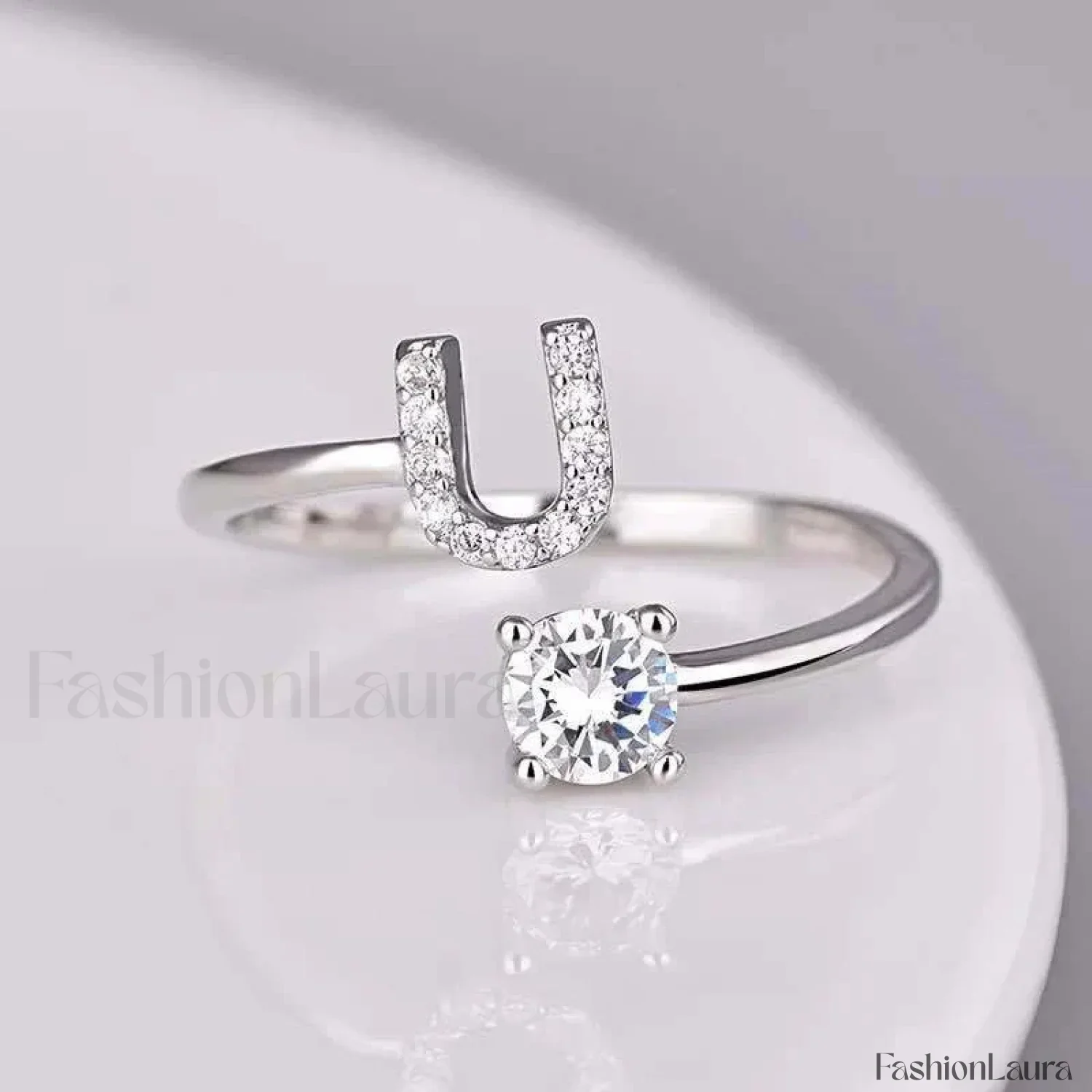 Shining Rhinestone New Fashion Initial Alphabet Opening Charm Jewelry Ring - Image 72