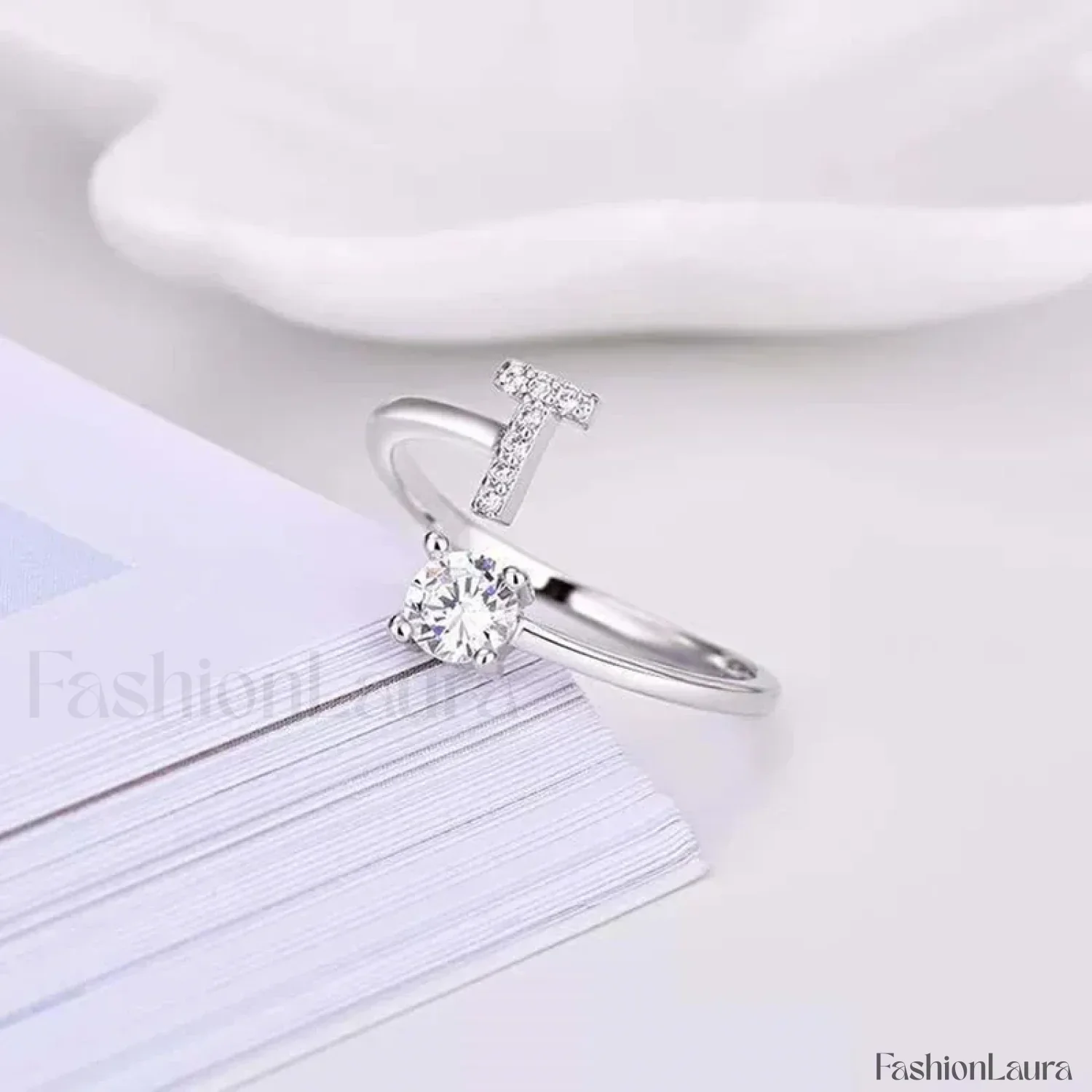 Shining Rhinestone New Fashion Initial Alphabet Opening Charm Jewelry Ring - Image 73