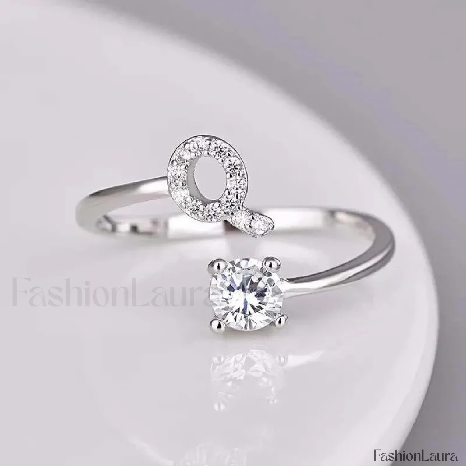 Shining Rhinestone New Fashion Initial Alphabet Opening Charm Jewelry Ring - Image 75
