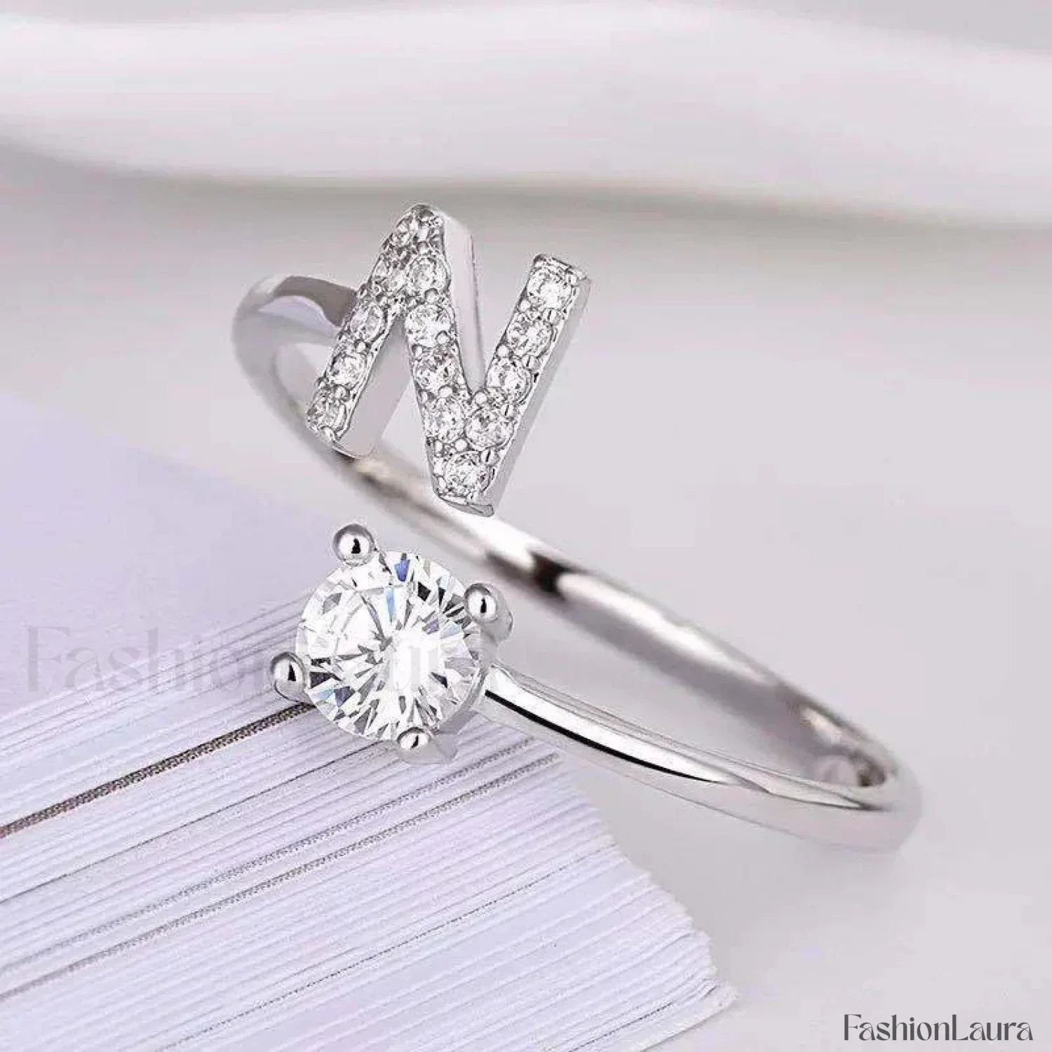 Shining Rhinestone New Fashion Initial Alphabet Opening Charm Jewelry Ring - Image 77