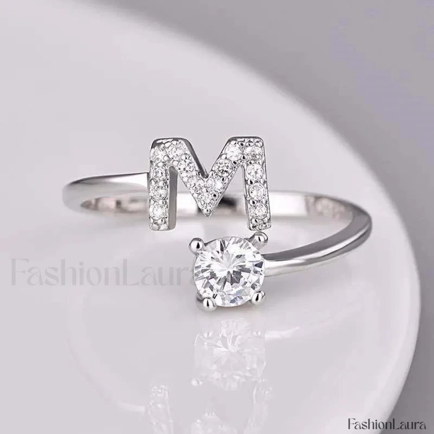 Shining Rhinestone New Fashion Initial Alphabet Opening Charm Jewelry Ring - Image 78