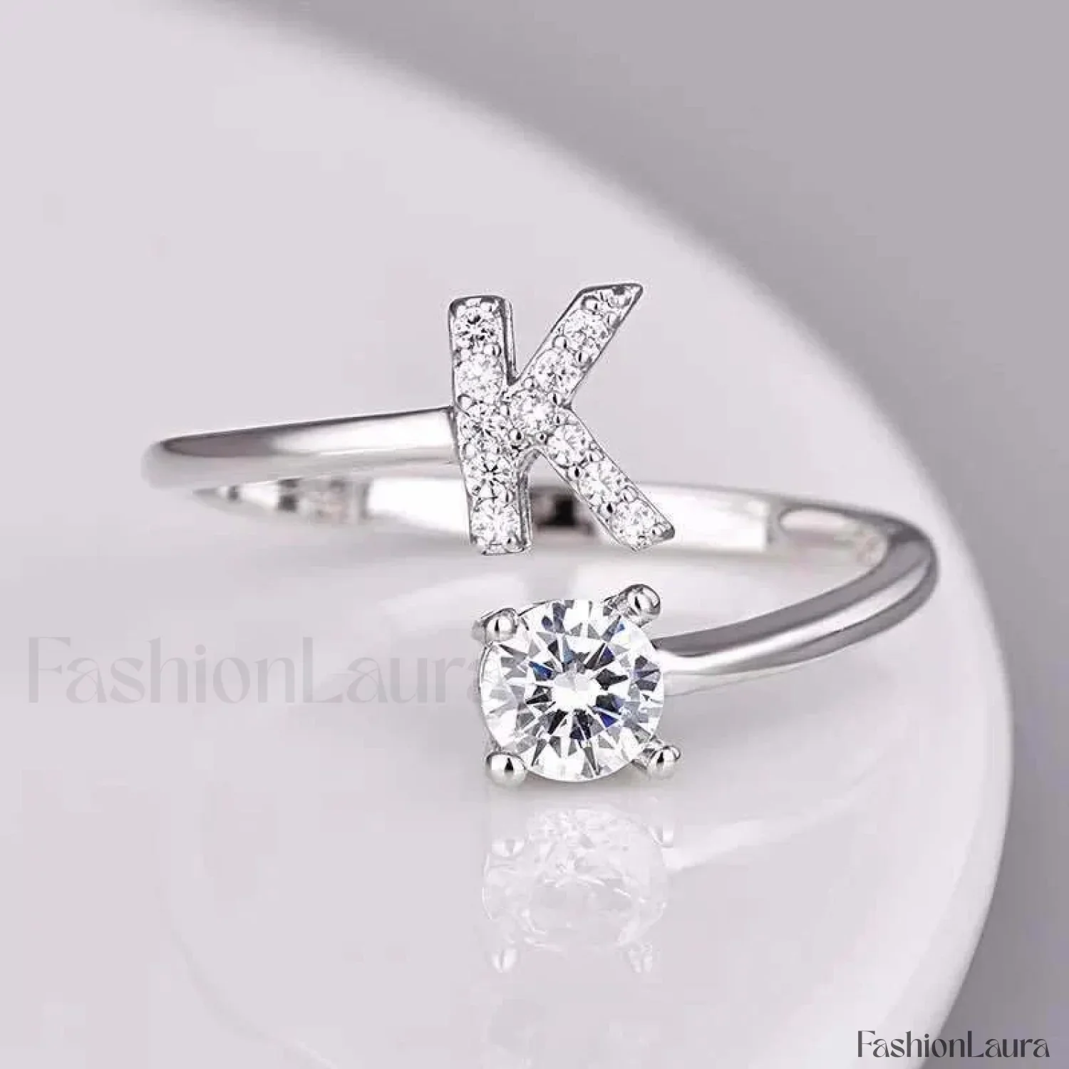 Shining Rhinestone New Fashion Initial Alphabet Opening Charm Jewelry Ring - Image 80