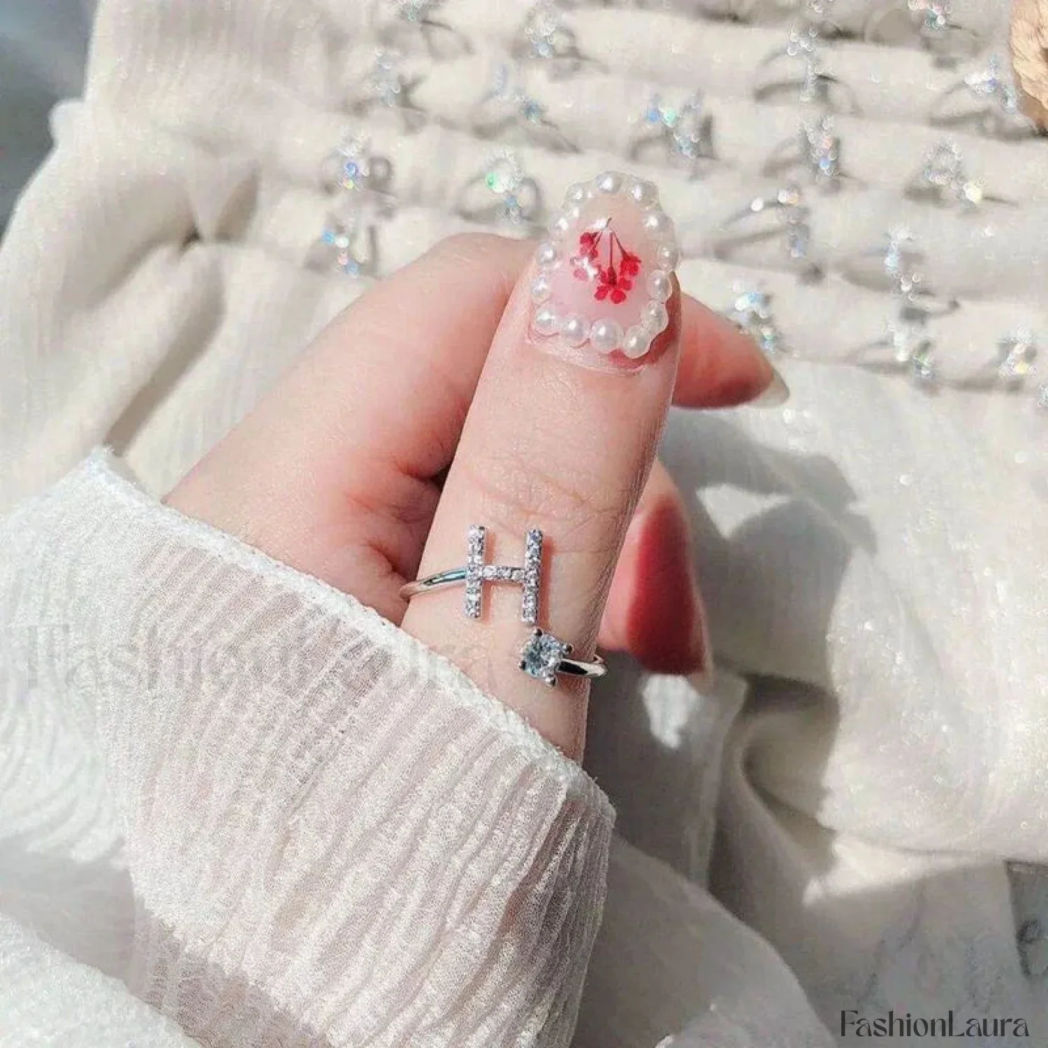 Shining Rhinestone New Fashion Initial Alphabet Opening Charm Jewelry Ring - Image 83
