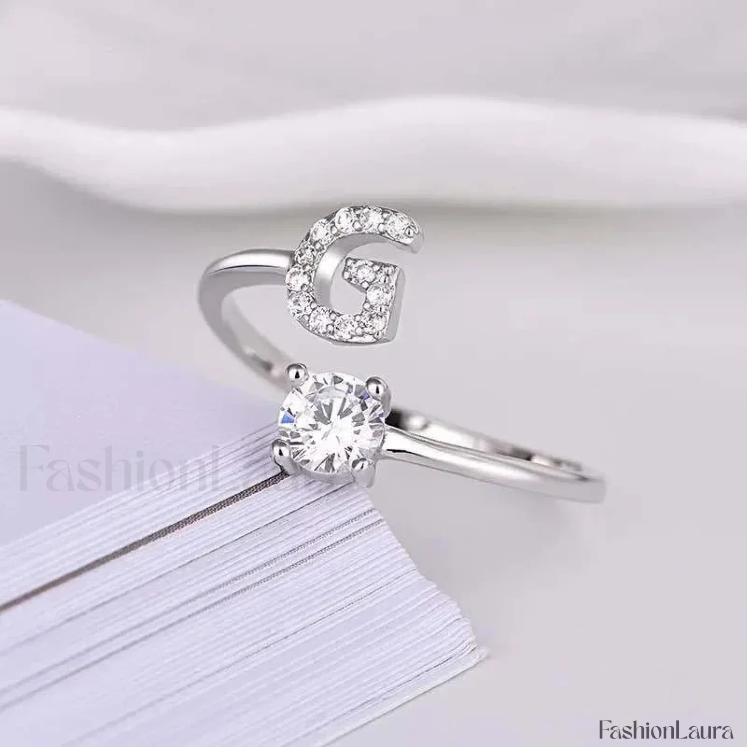 Shining Rhinestone New Fashion Initial Alphabet Opening Charm Jewelry Ring - Image 84