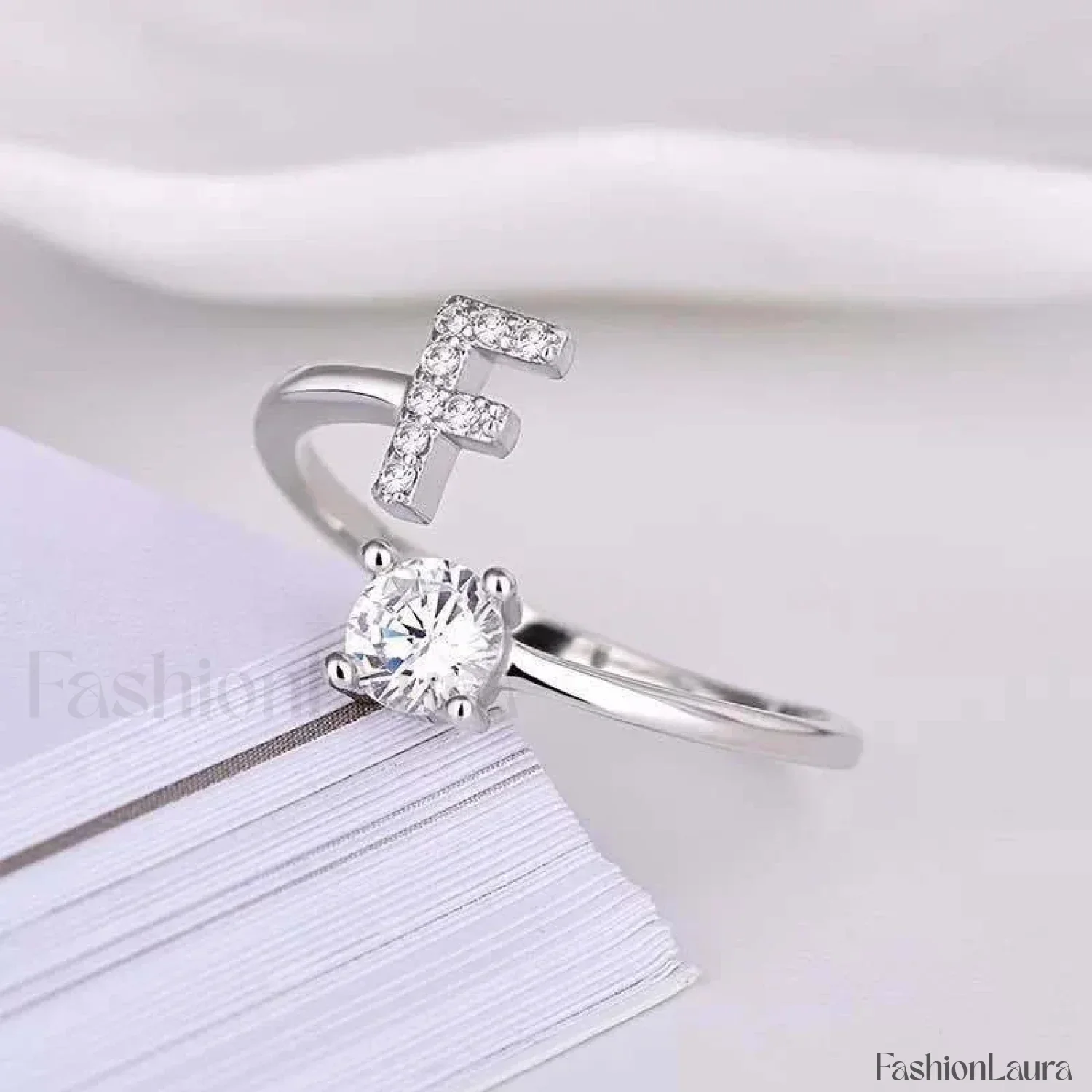 Shining Rhinestone New Fashion Initial Alphabet Opening Charm Jewelry Ring - Image 85