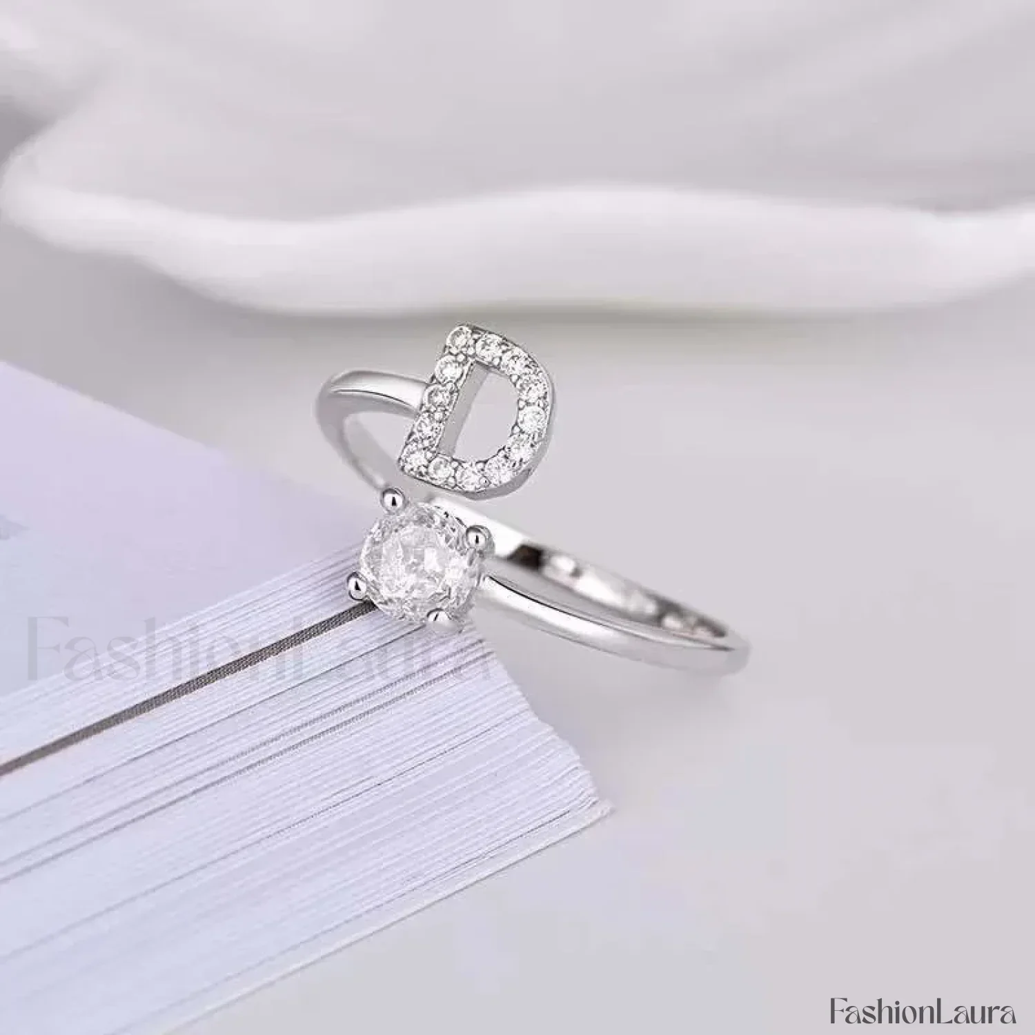 Shining Rhinestone New Fashion Initial Alphabet Opening Charm Jewelry Ring - Image 87