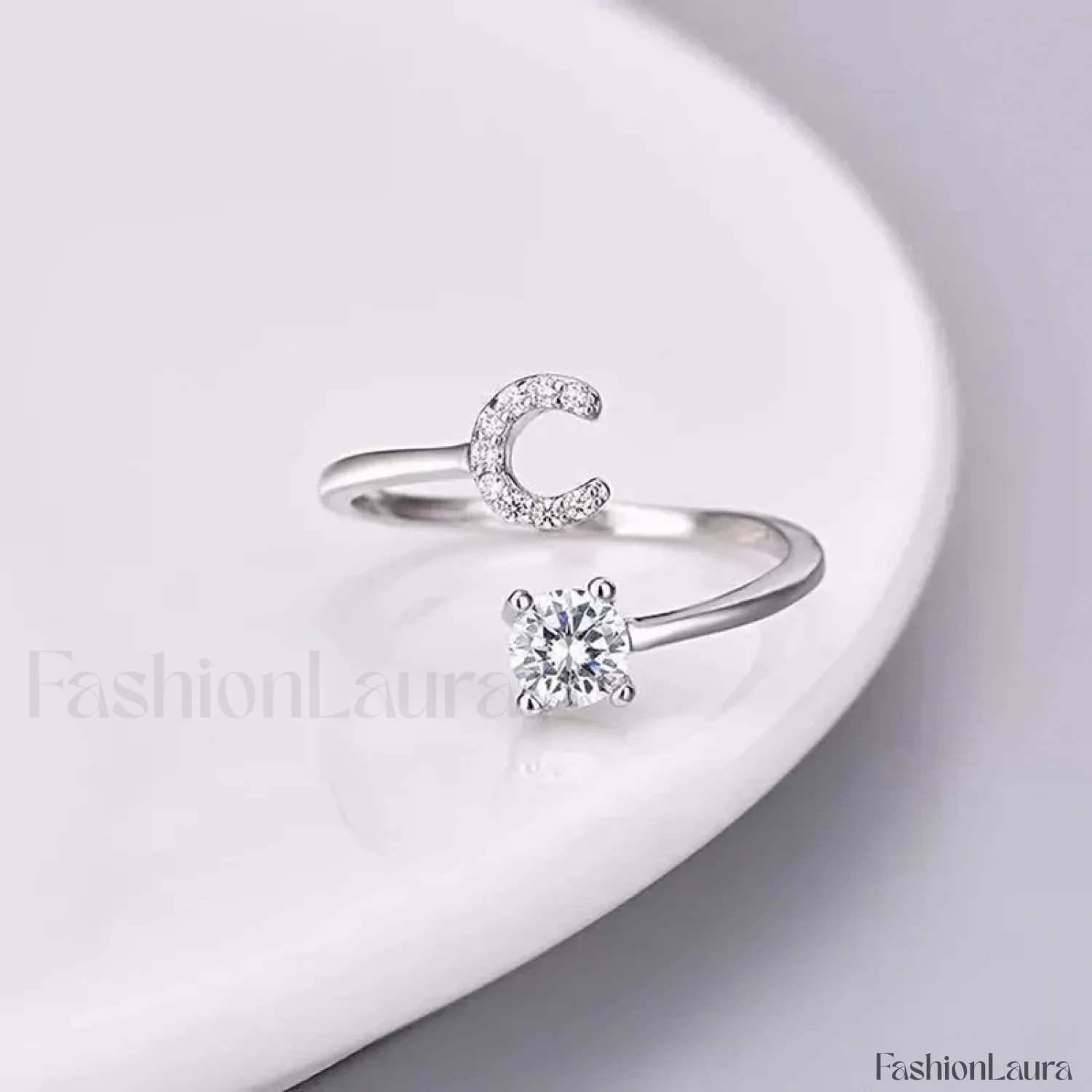 Shining Rhinestone New Fashion Initial Alphabet Opening Charm Jewelry Ring - Image 88