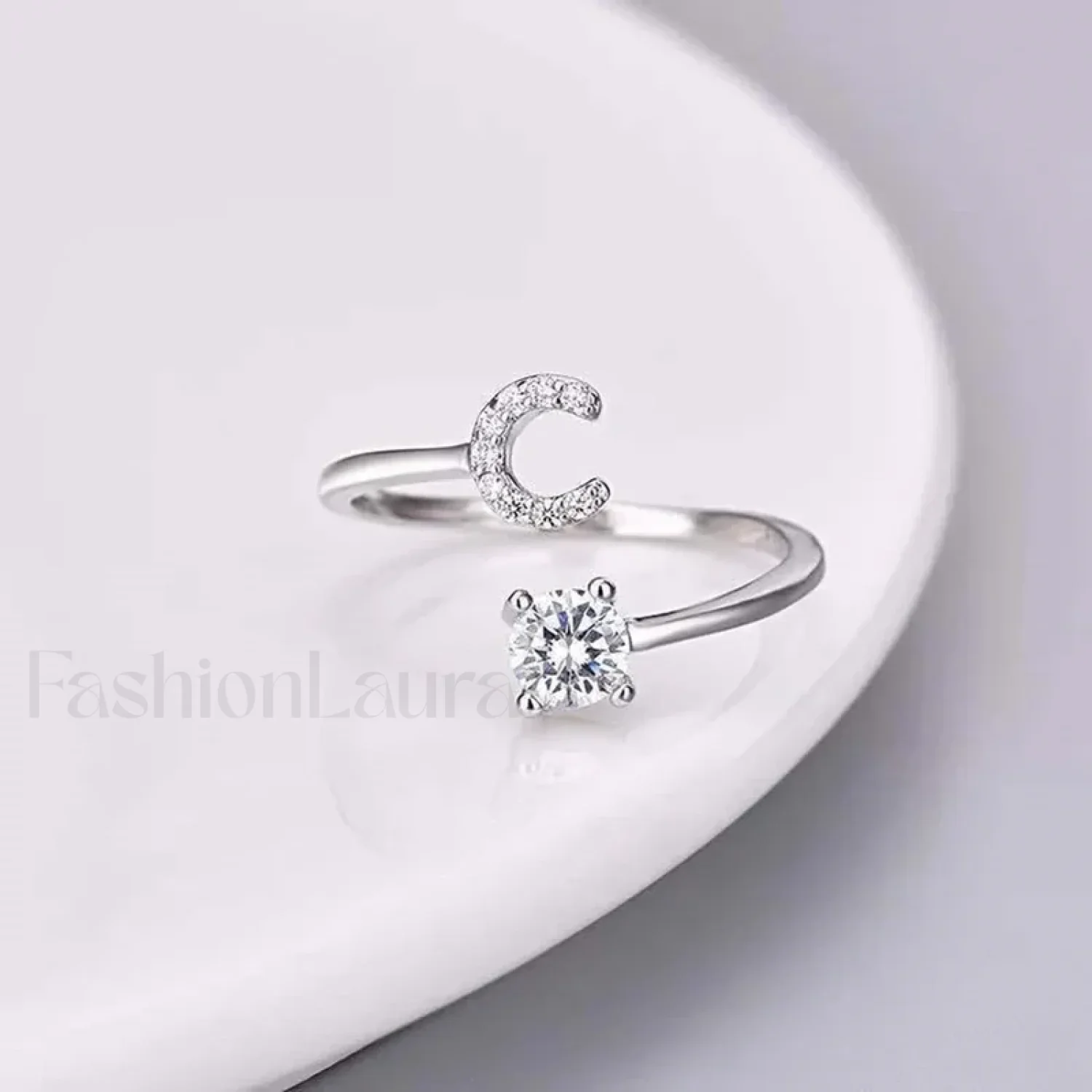 Shining Rhinestone New Fashion Initial Alphabet Opening Charm Jewelry Ring - Image 9