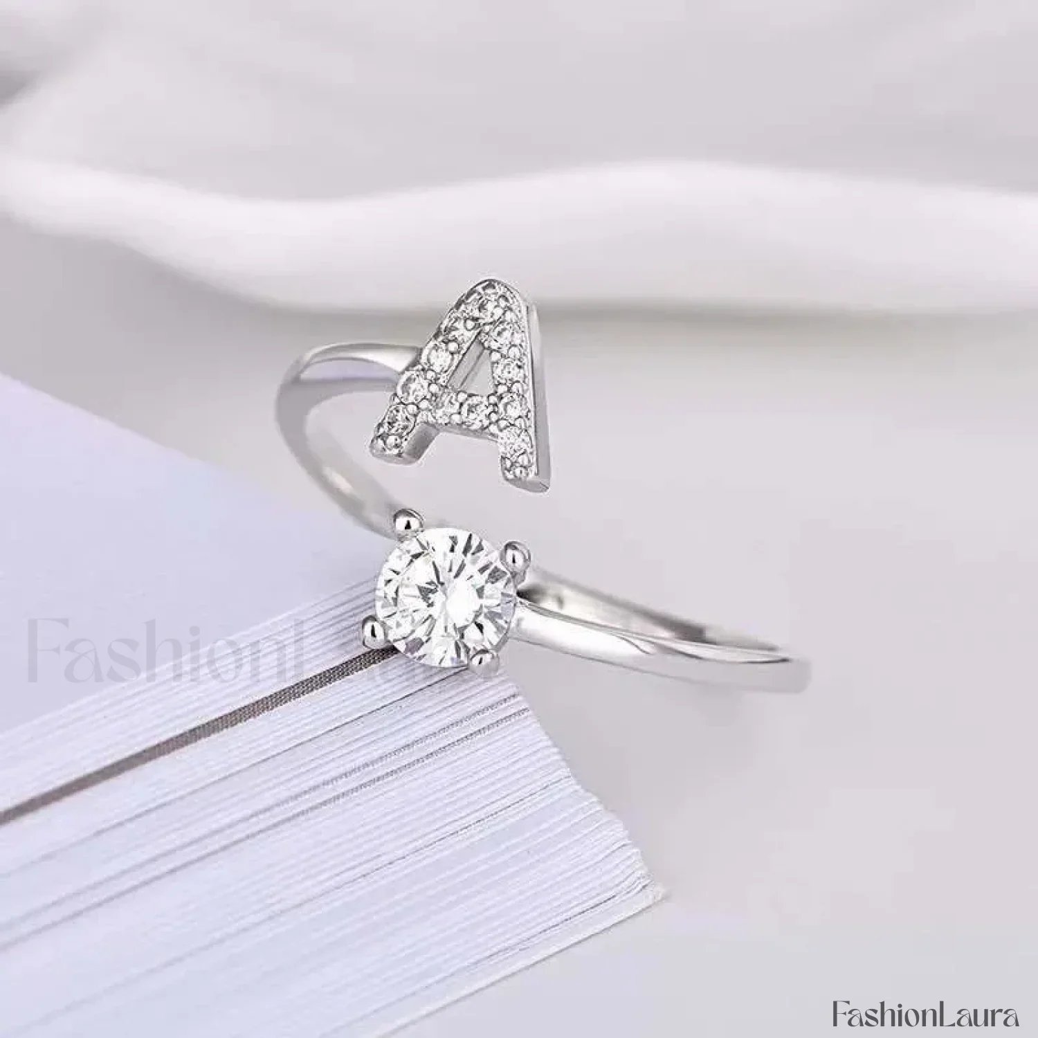 Shining Rhinestone New Fashion Initial Alphabet Opening Charm Jewelry Ring - Image 90