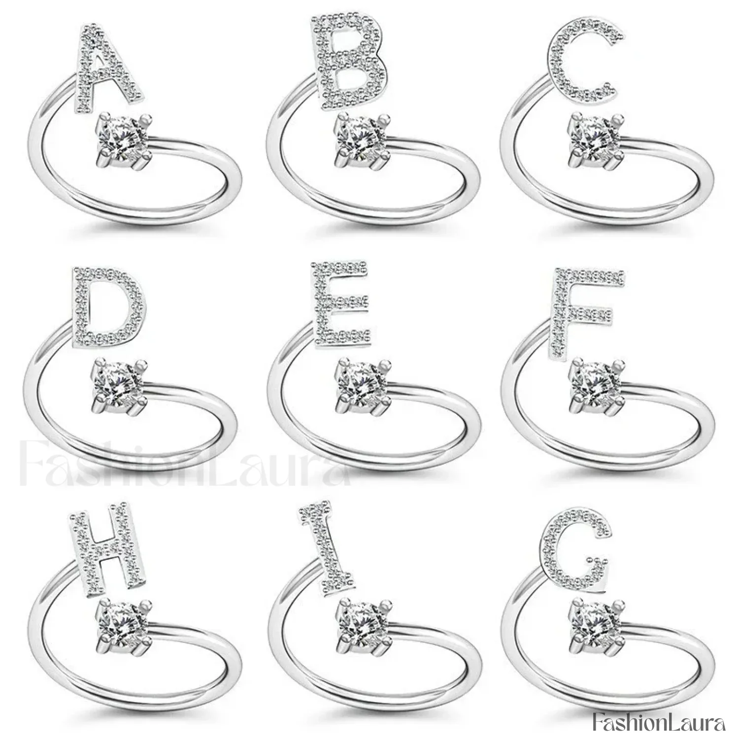 Shining Rhinestone New Fashion Initial Alphabet Opening Charm Jewelry Ring - Image 91