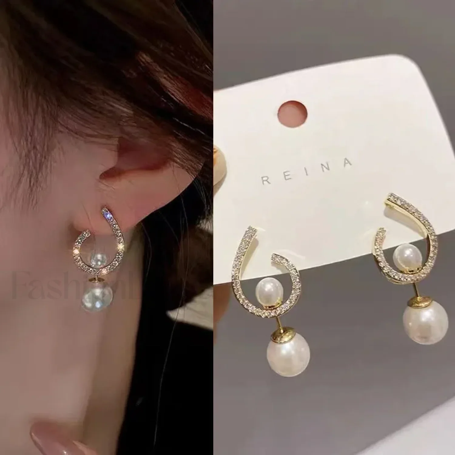 Bright Crystal Luxury Korean Unusual Claw Stud Irregular Pearl Earring - Image 25