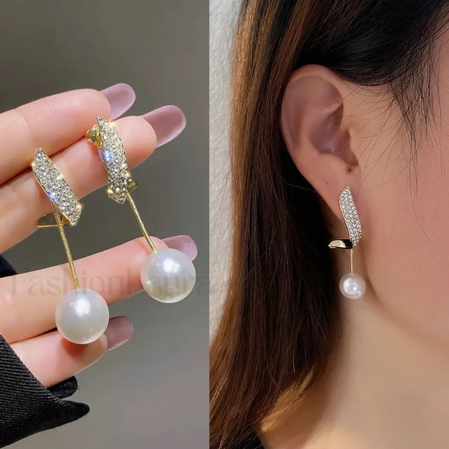 Bright Crystal Luxury Korean Unusual Claw Stud Irregular Pearl Earring - Image 30