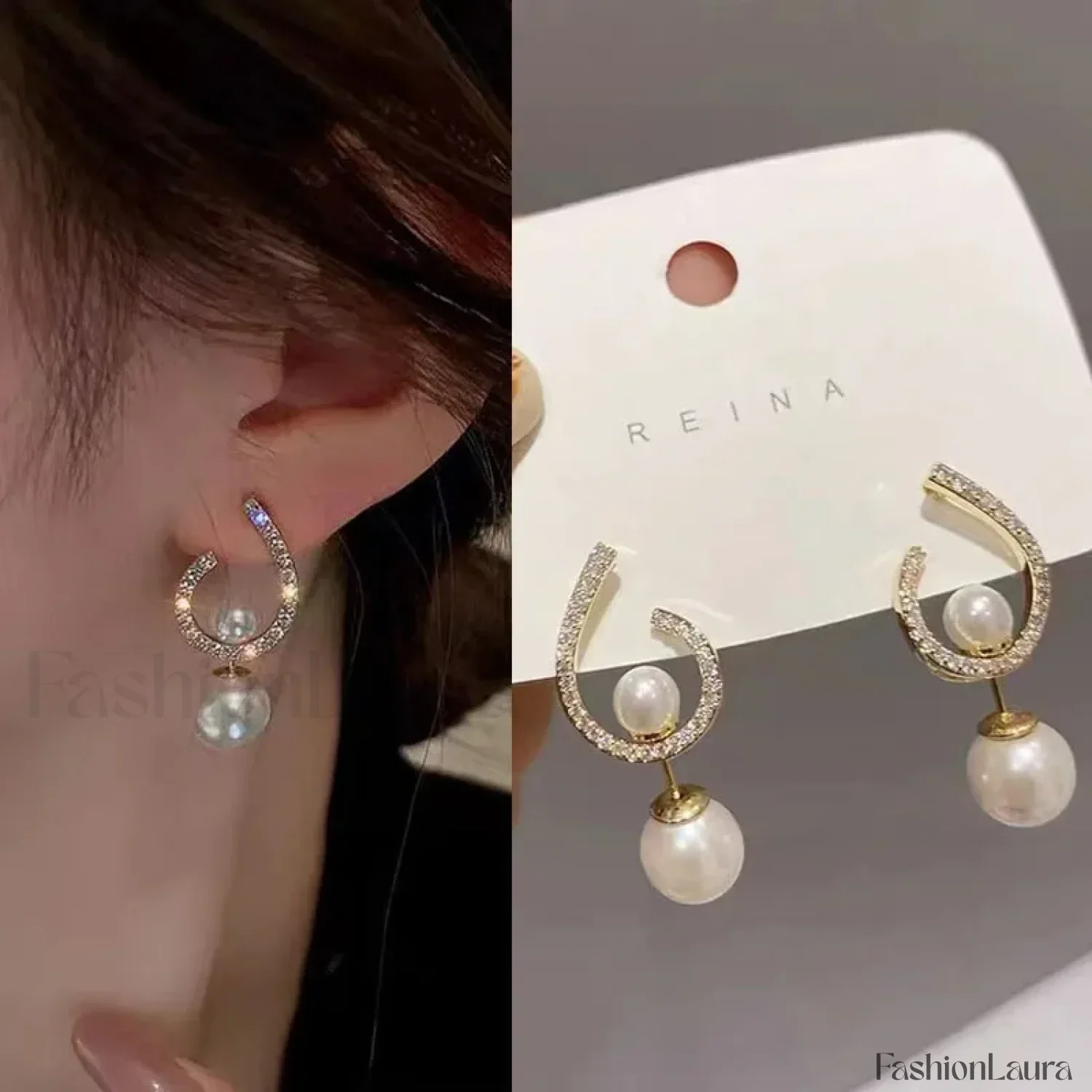 Bright Crystal Luxury Korean Unusual Claw Stud Irregular Pearl Earring - Image 54
