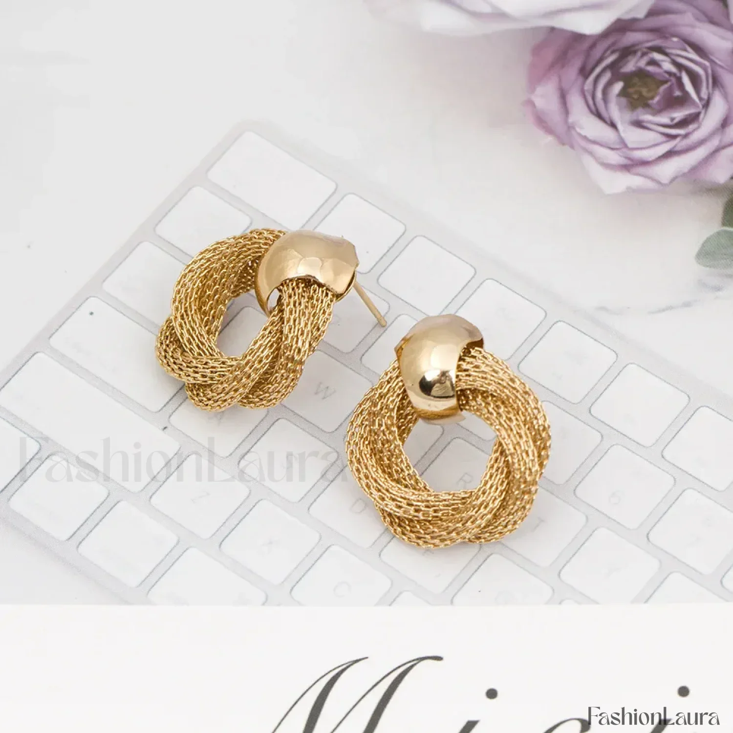 Vintage Metallic Twisted Weaving Round Circle Dangle Earrings Wedding Earring - Image 12