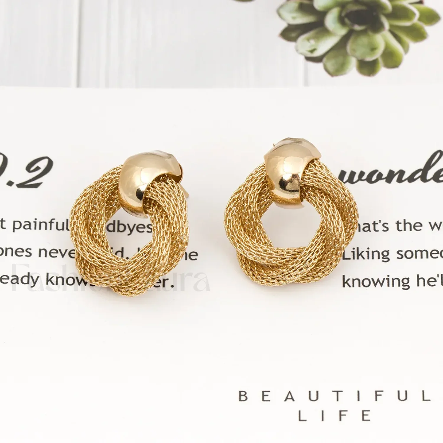 Vintage Metallic Twisted Weaving Round Circle Dangle Earrings Wedding Earring - Image 5