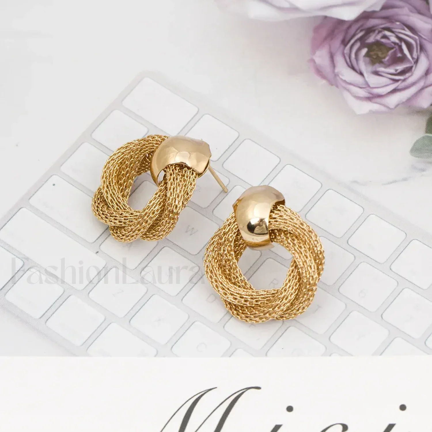 Vintage Metallic Twisted Weaving Round Circle Dangle Earrings Wedding Earring - Image 6