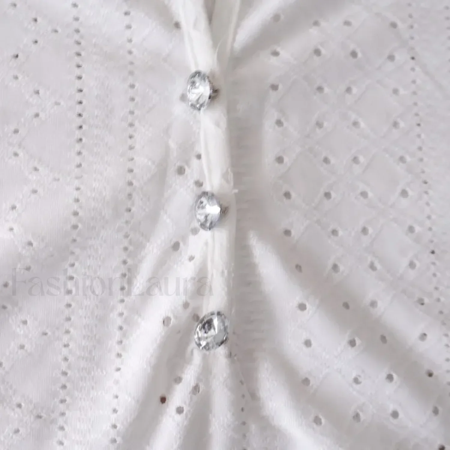 Summer Fashion Lace Buttoned Casual Plain Blouse - Image 5