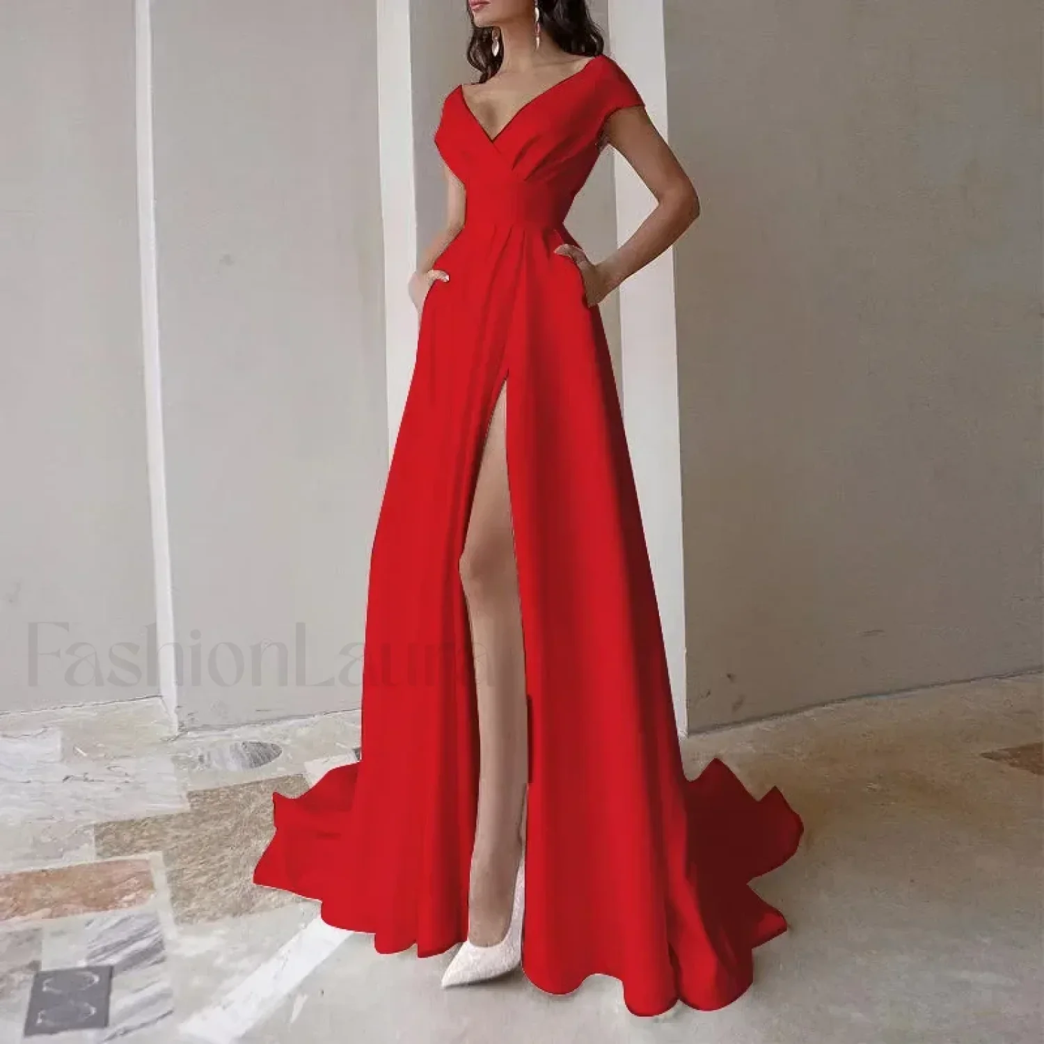 V-neck Ruffled Evening Long High Waist Elegant Party 2024 New Sexy Irregular Graduation Prom Dress - Image 17