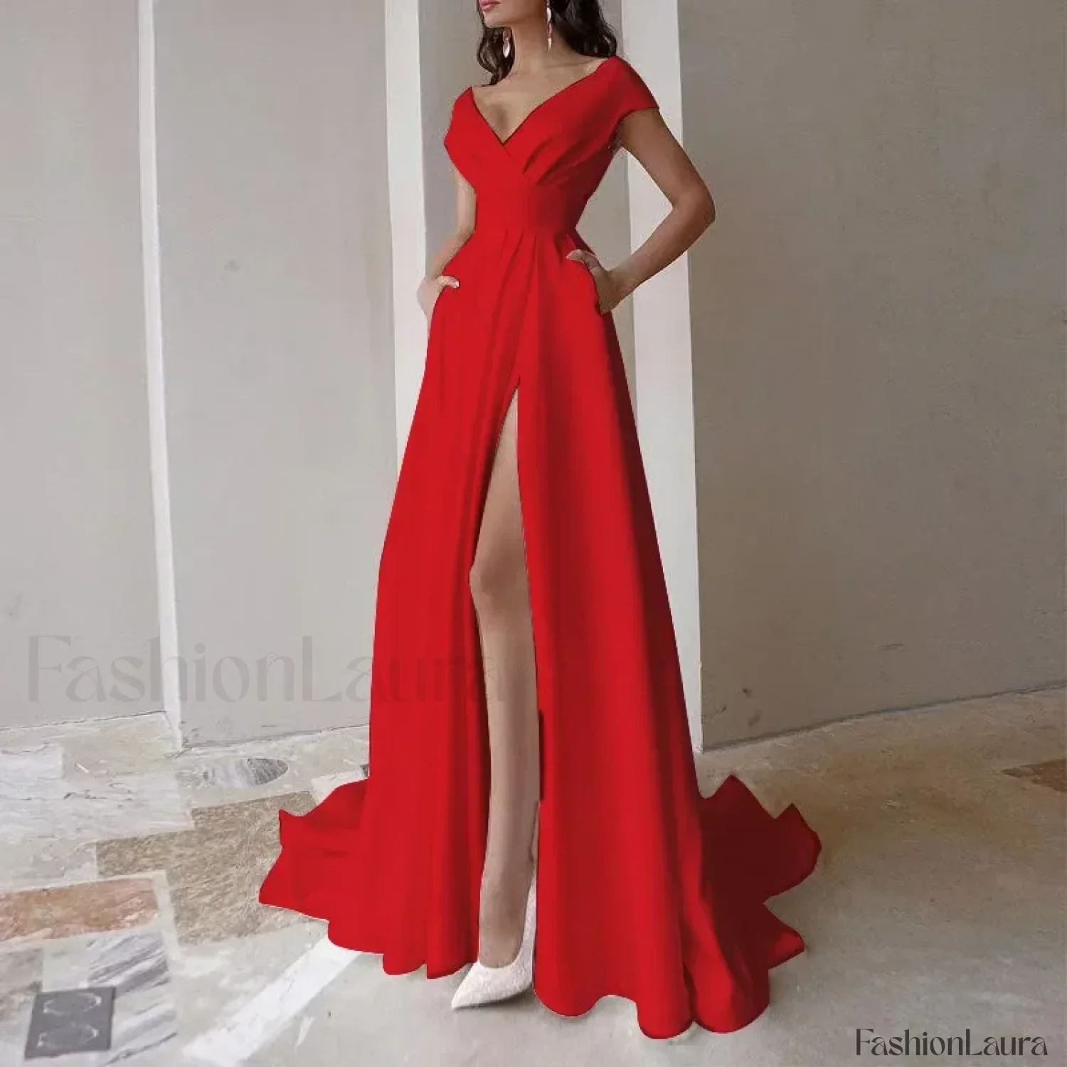 V-neck Ruffled Evening Long High Waist Elegant Party 2024 New Sexy Irregular Graduation Prom Dress - Image 26