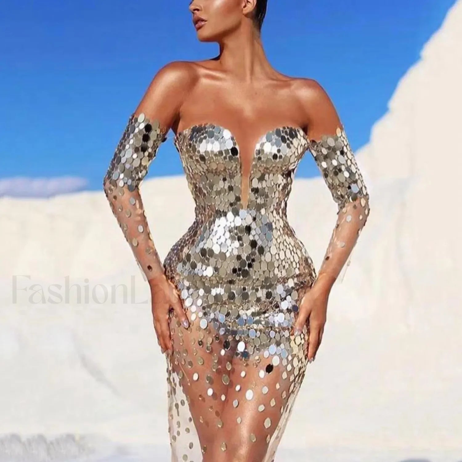 Elegant Party For Women 2024 Sexy Mesh See Through Deep V Neck Evening Prom Dress - Image 7
