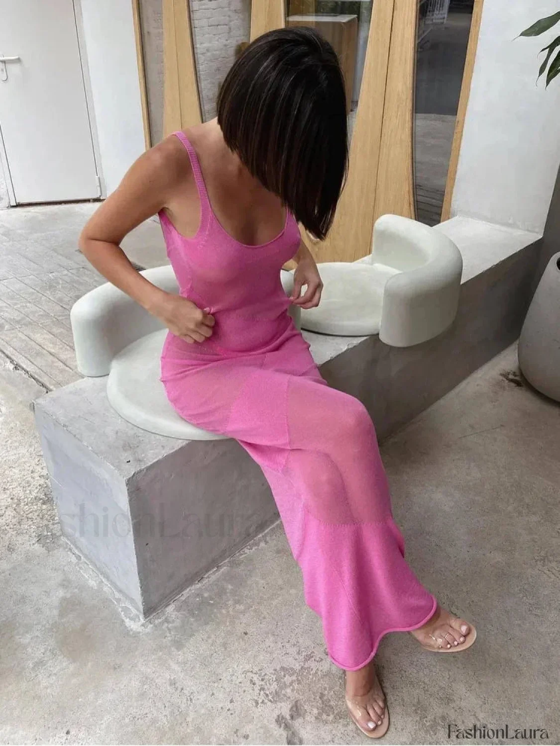 Summer Knit Backless See Through Sexy Sleeveless Bodycon Beach Party Cover Up Maxi Dress - Image 20