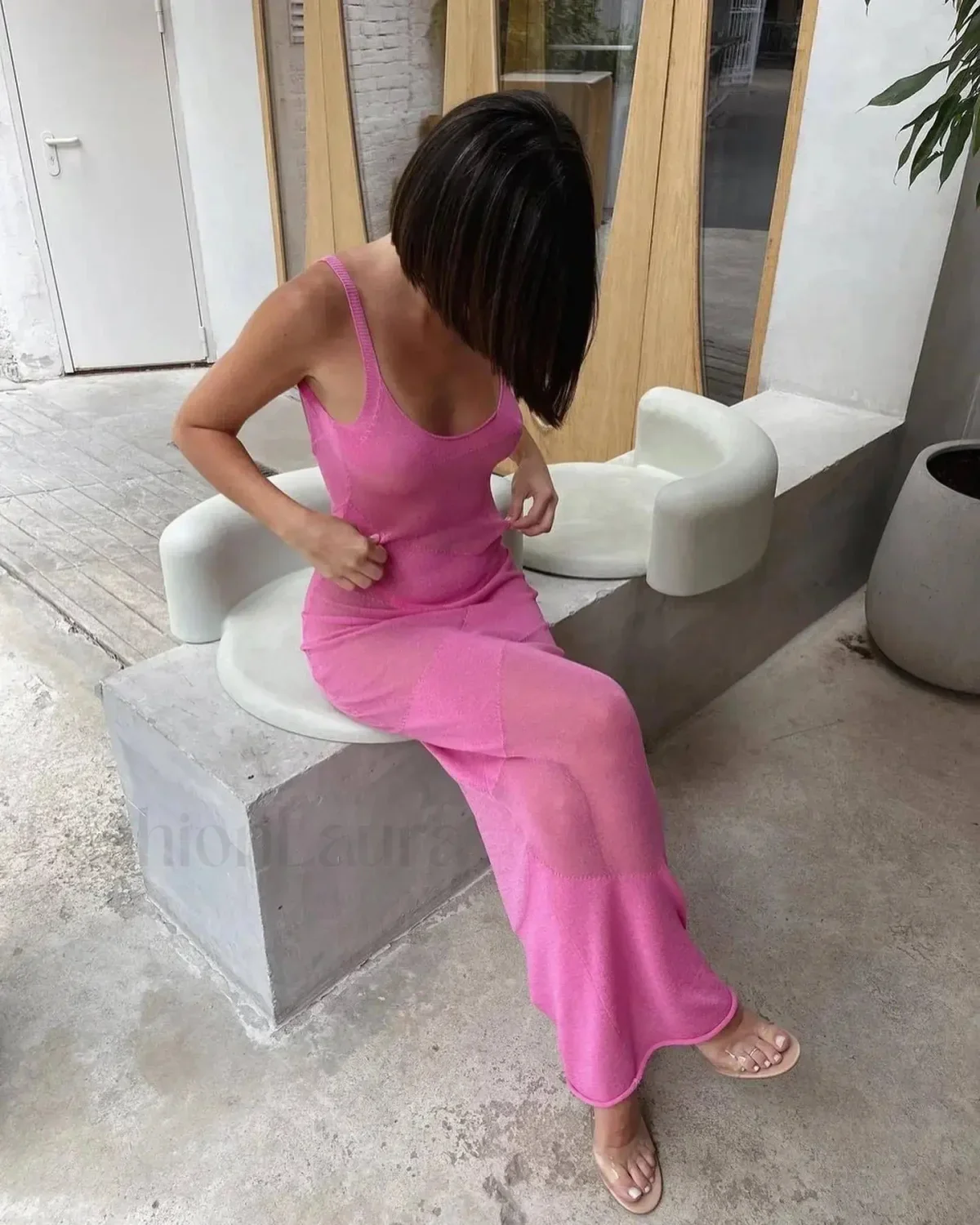 Summer Knit Backless See Through Sexy Sleeveless Bodycon Beach Party Cover Up Maxi Dress - Image 9