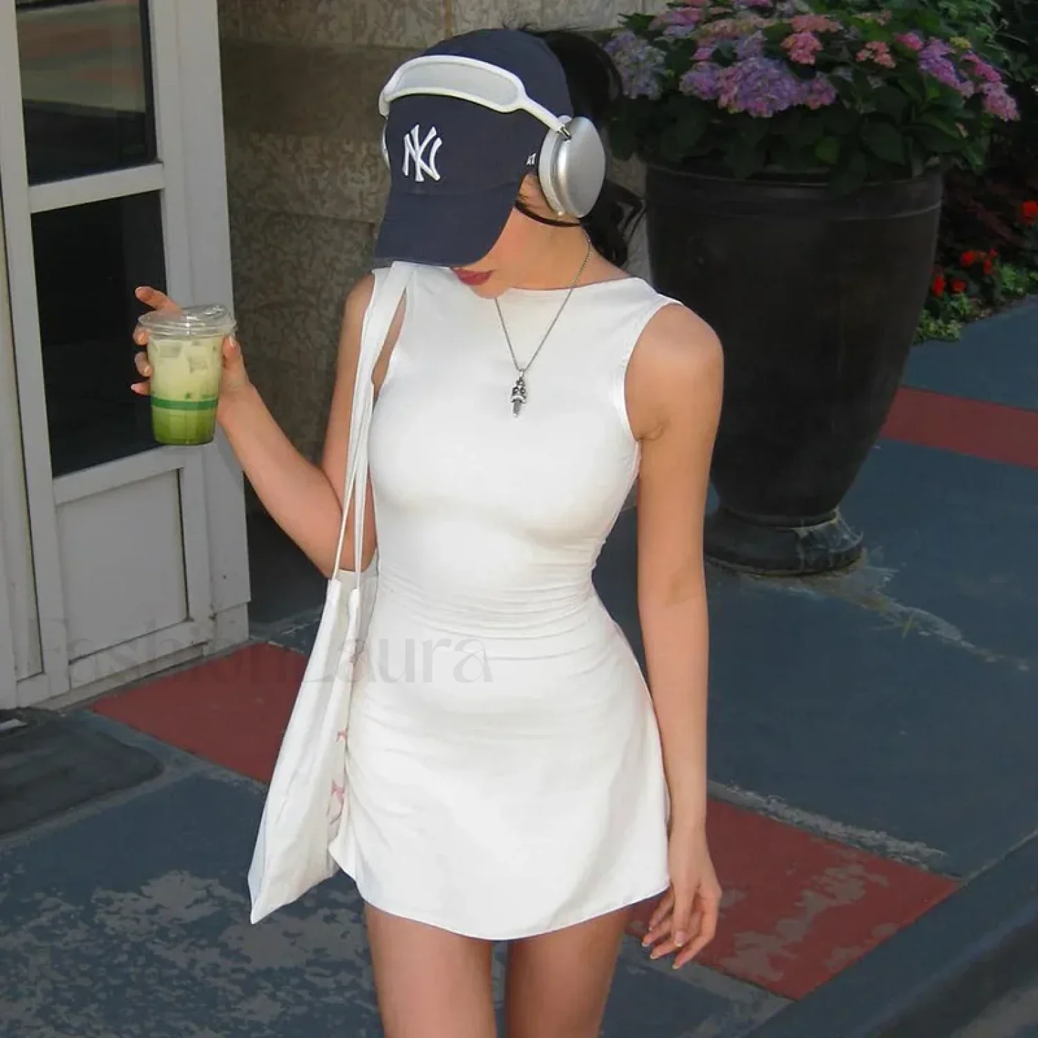 White Sexy Backless Sleeveless Bodycon 2024 Fashion Solid Basic O-neck Slim Party Casual Clothing Mini Dress - Image 3