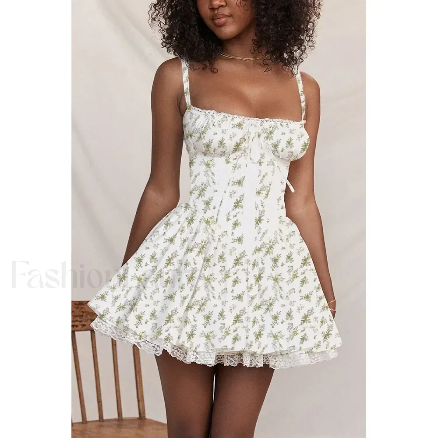 Sexy Strapless Sling Dress for Summer Women's 2024 NEW Lace-up High Waist Lace floral print A-line Mini Dress - Image 10