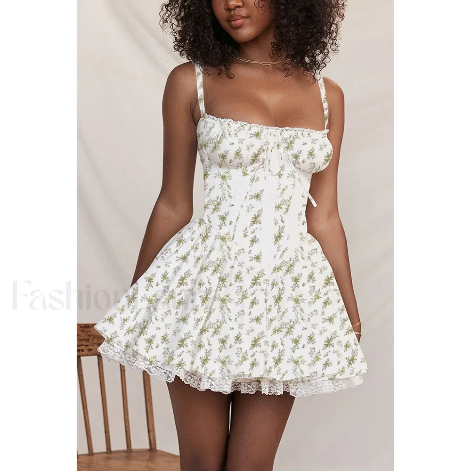 Sexy Strapless Sling Dress for Summer Women's 2024 NEW Lace-up High Waist Lace floral print A-line Mini Dress - Image 25
