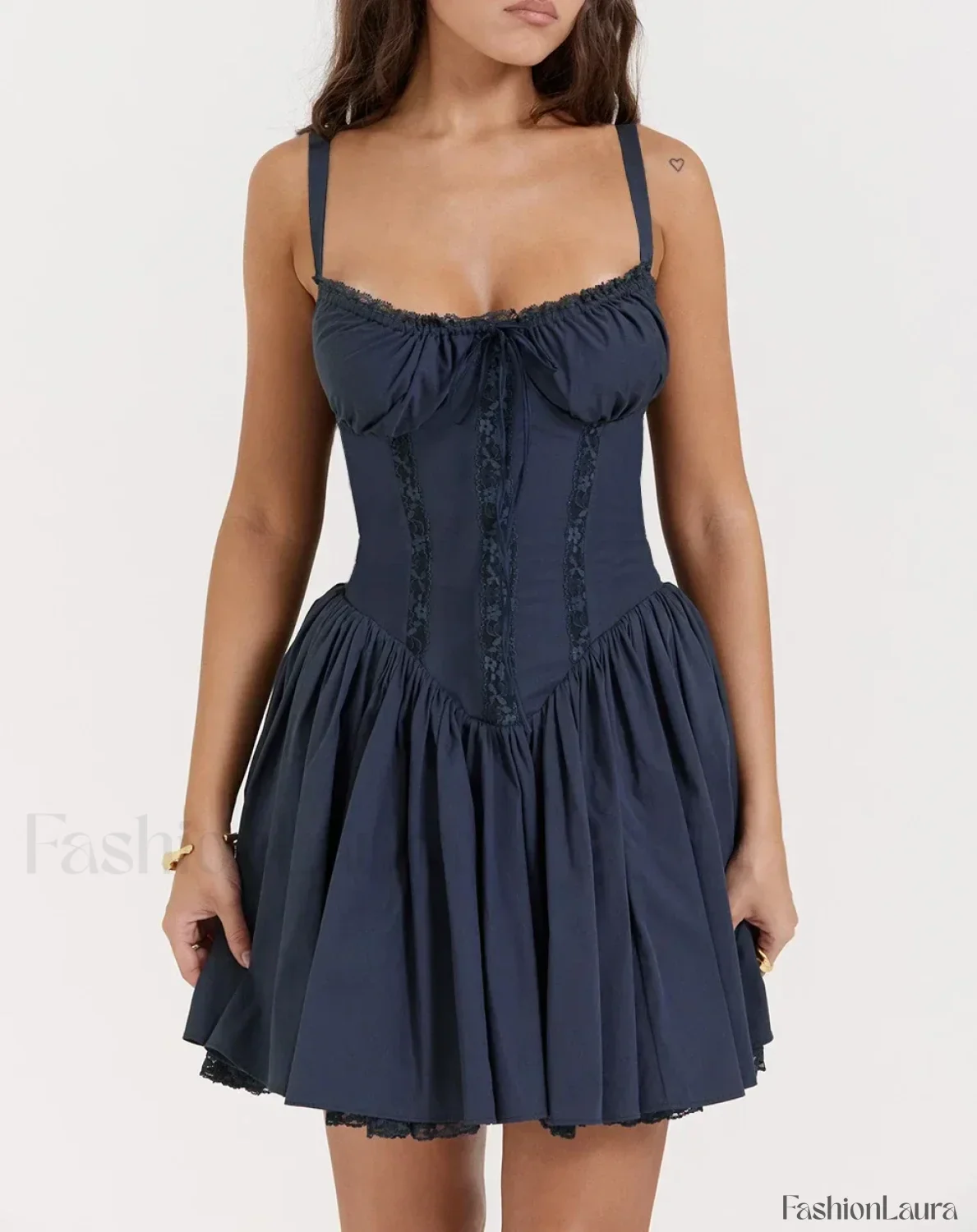Sexy Strapless Sling Dress for Summer Women's 2024 NEW Lace-up High Waist Lace floral print A-line Mini Dress - Image 41
