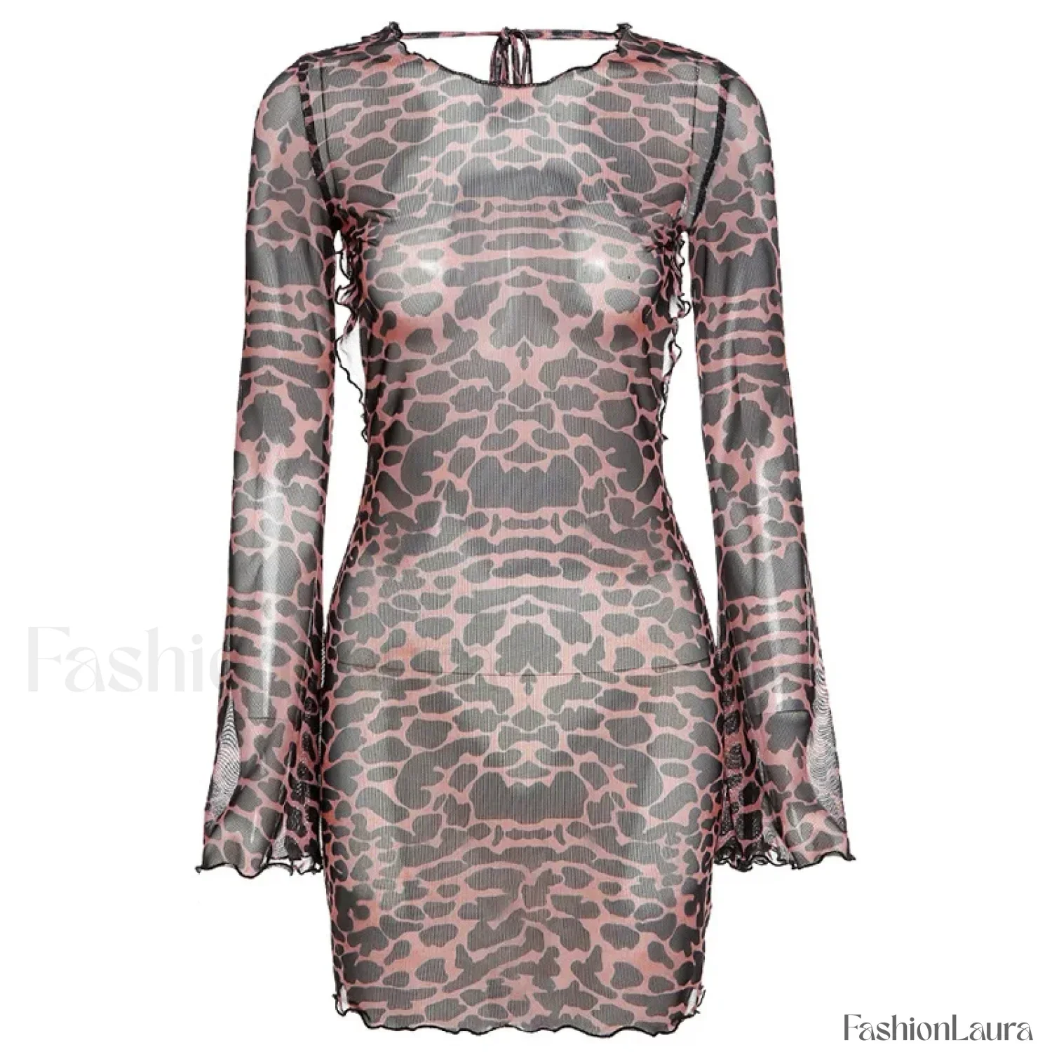 Chic Sexy Backless Leopard Print Summer Women's 2024 New Full Flare Sleeve Skinny Hip Wrap Mini Dress - Image 18