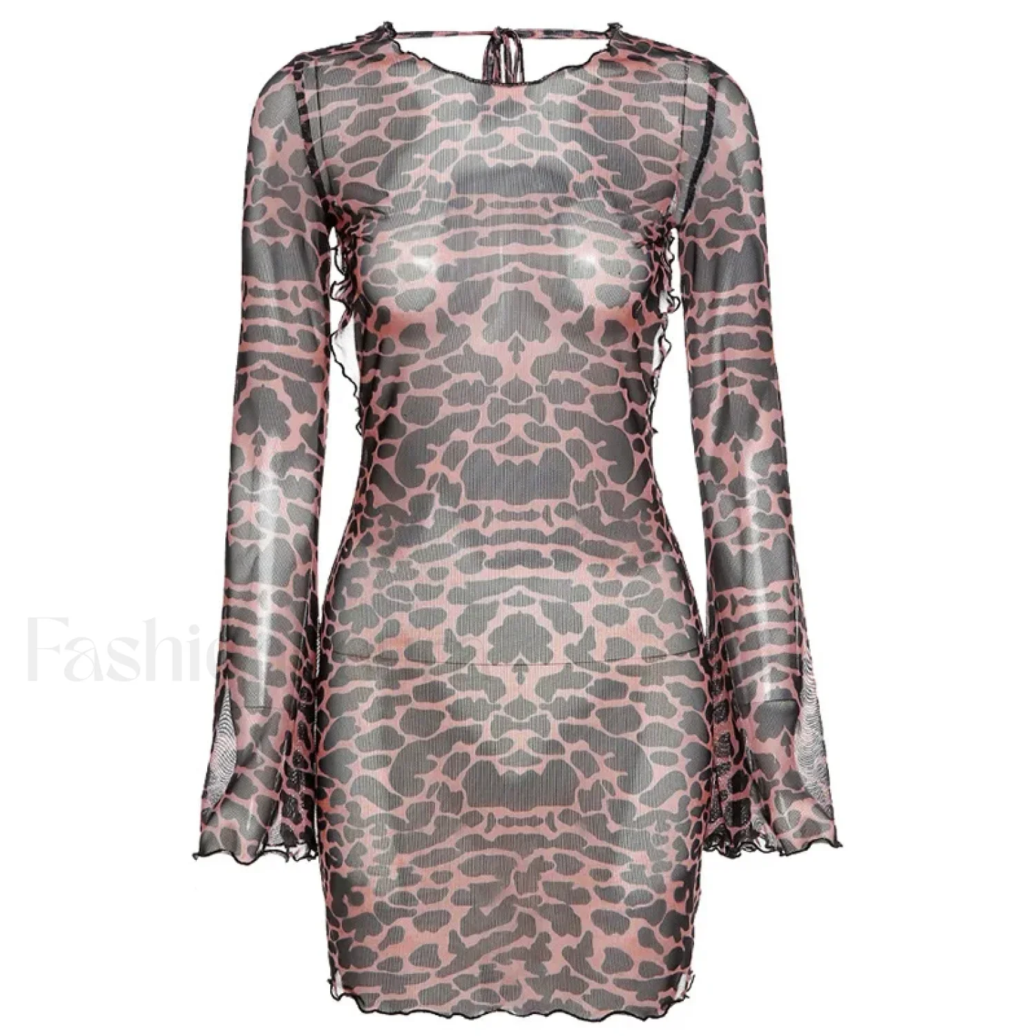 Chic Sexy Backless Leopard Print Summer Women's 2024 New Full Flare Sleeve Skinny Hip Wrap Mini Dress - Image 7